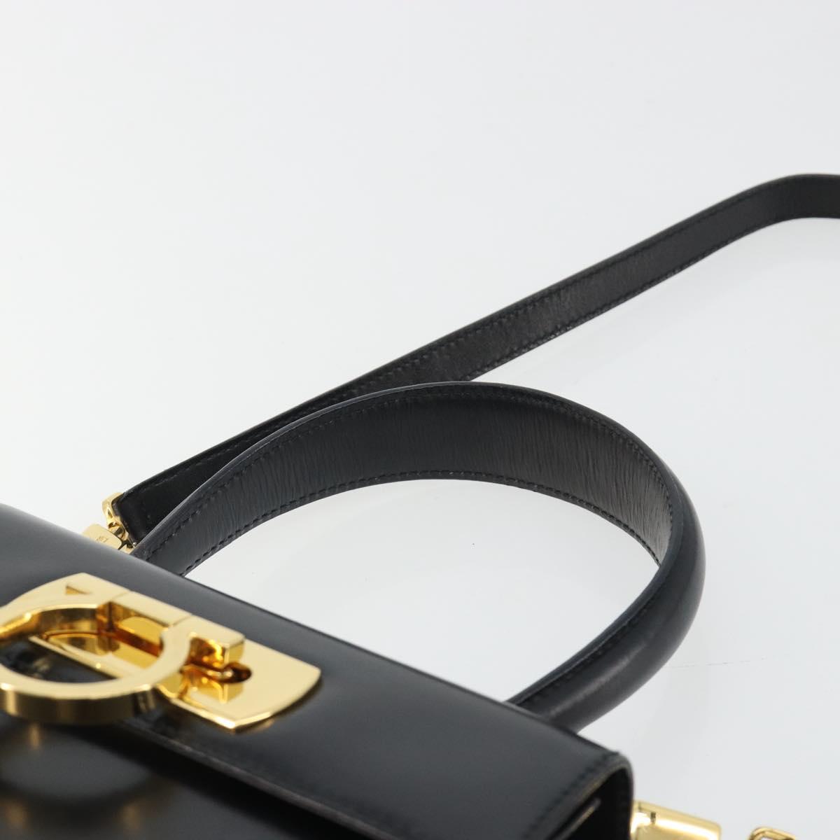 Salvatore Ferragamo Gancini Hand Bag Leather 2way Black Gold Auth 190688 image 8