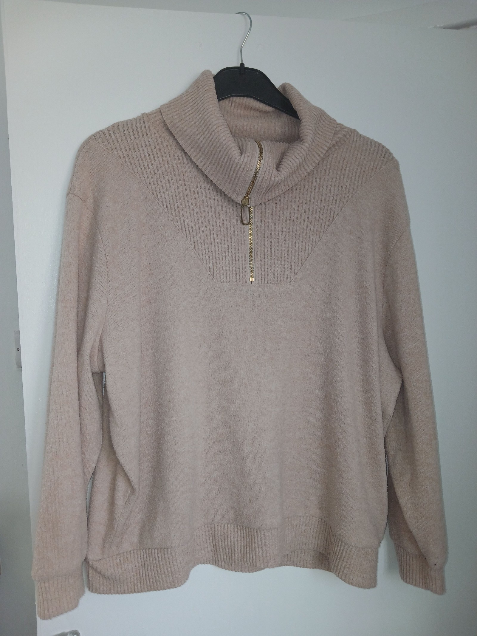 F&F Women's Beige Ribbed Half Zip Jumper UK 16