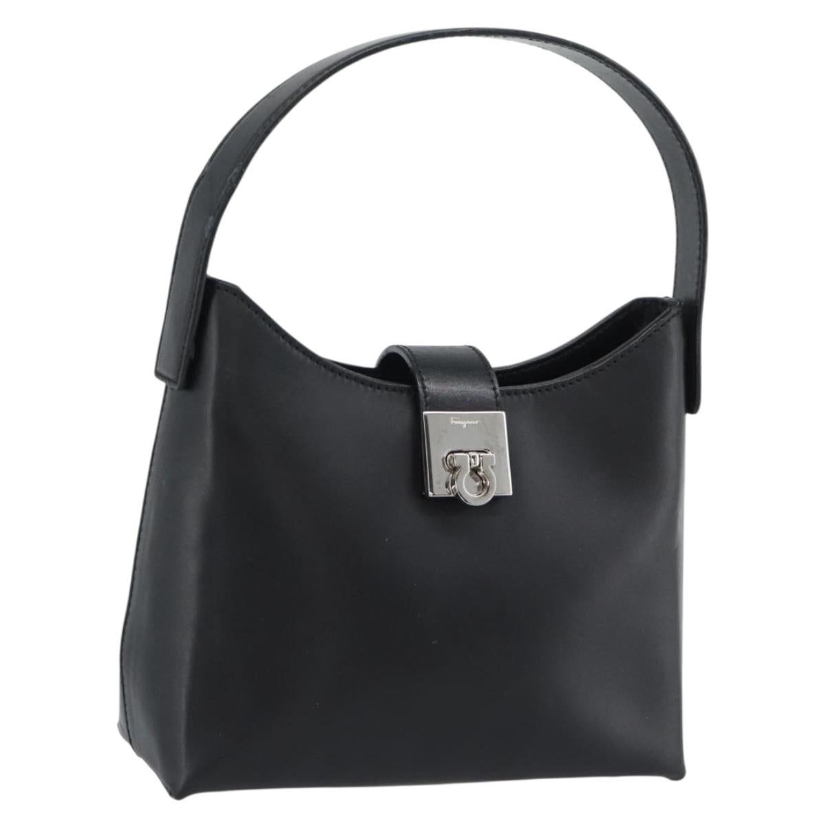 Salvatore Ferragamo Gancini Hand Bag Leather Black Silver Auth ka5126A