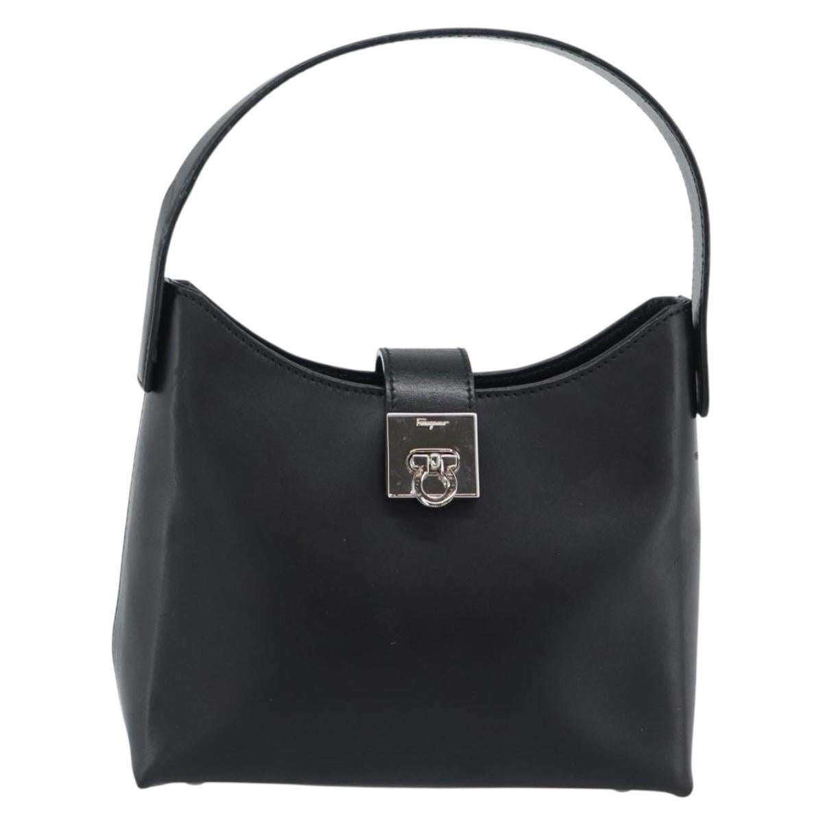 Salvatore Ferragamo Gancini Hand Bag Leather Black Silver Auth ka5126A image 2