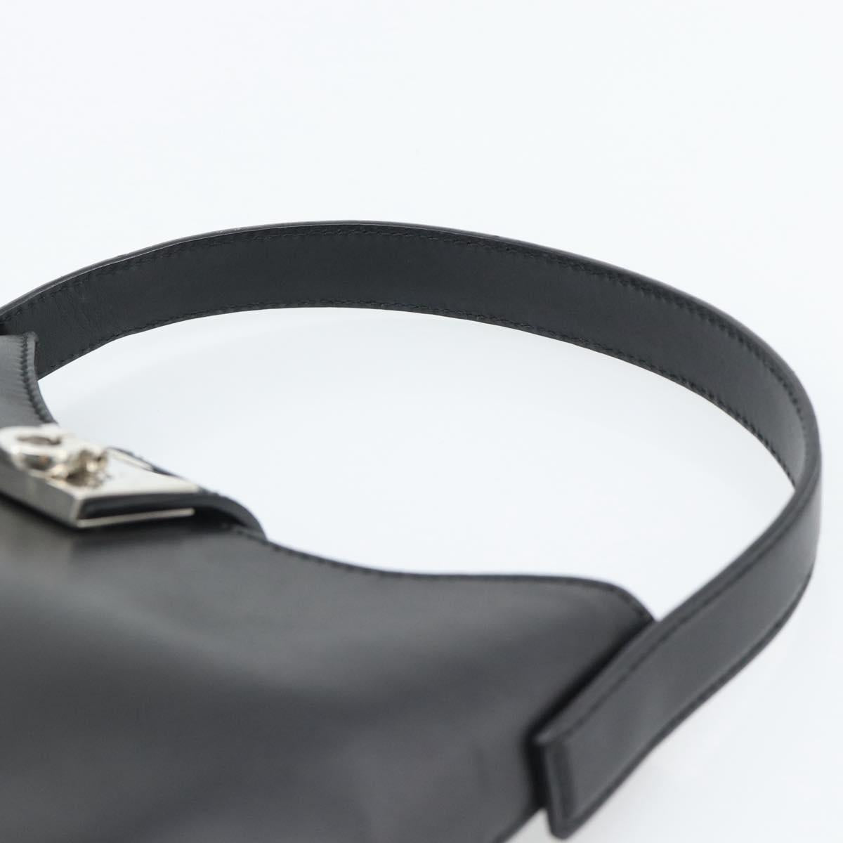 Salvatore Ferragamo Gancini Hand Bag Leather Black Silver Auth ka5126A image 8