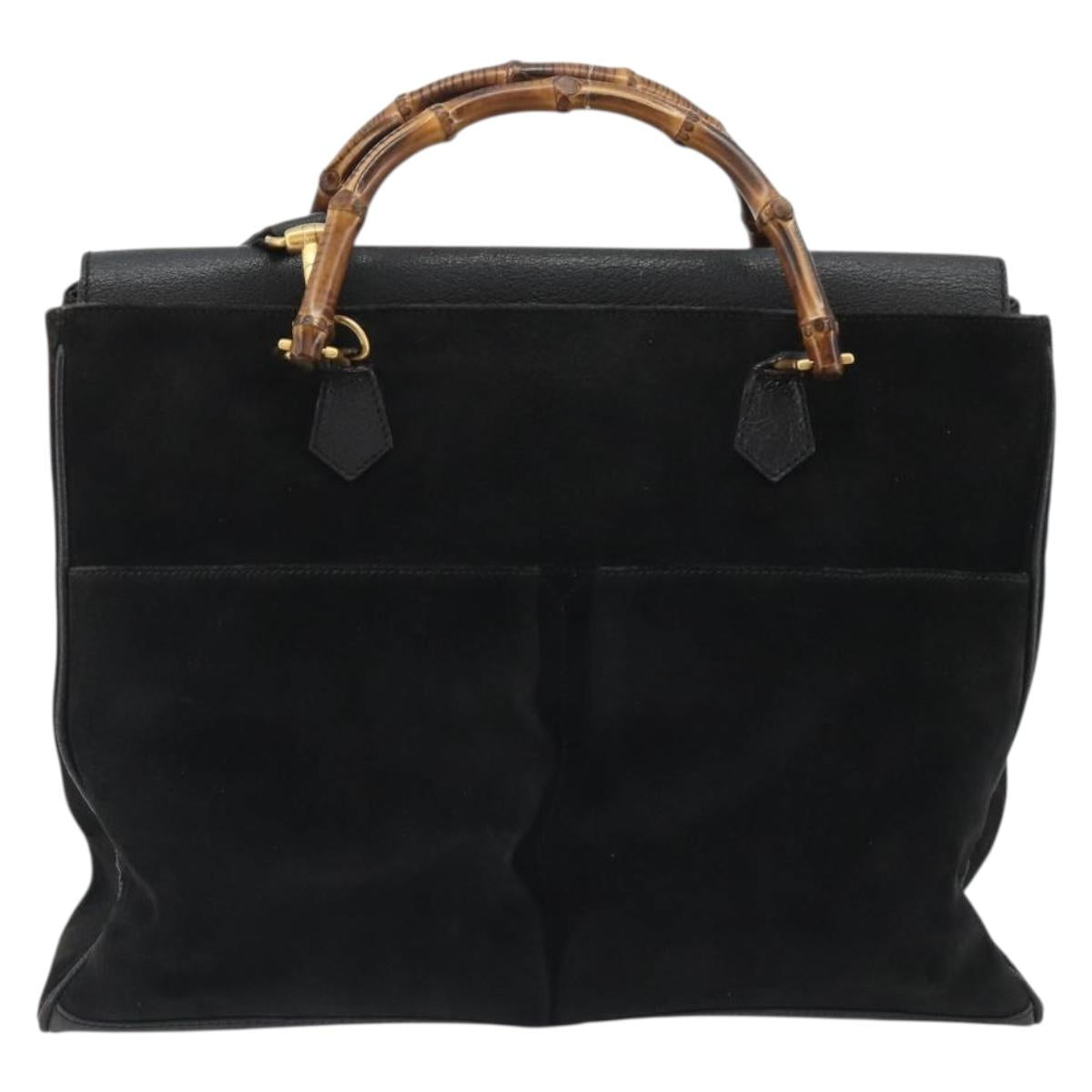 GUCCI Bamboo Hand Bag Suede 2way Black Gold 002 2855 Auth ka5206 image 2