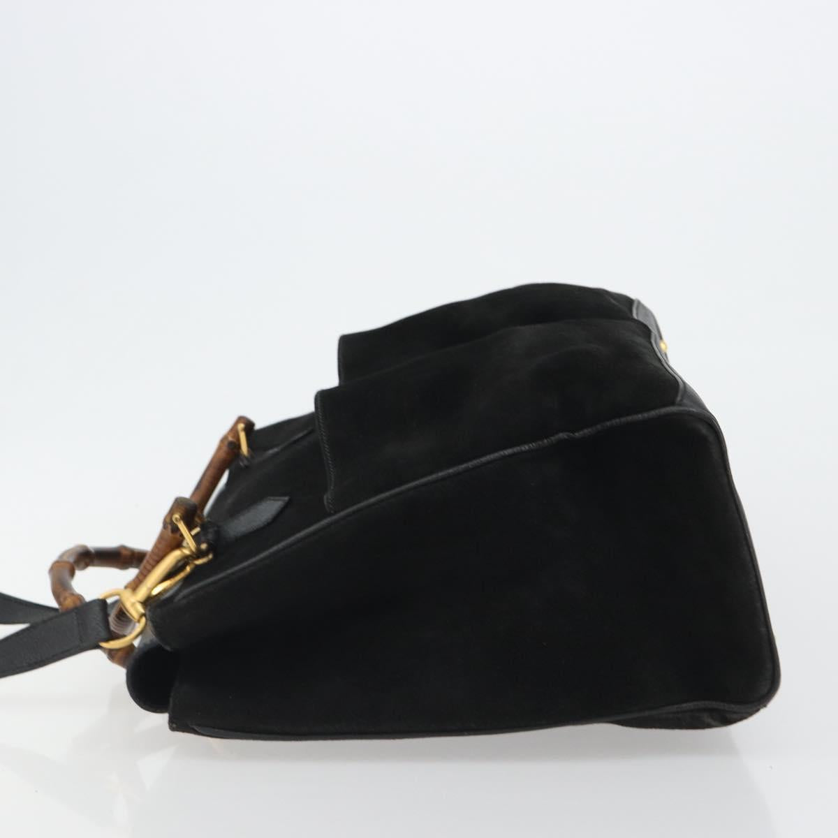 GUCCI Bamboo Hand Bag Suede 2way Black Gold 002 2855 Auth ka5206 image 5