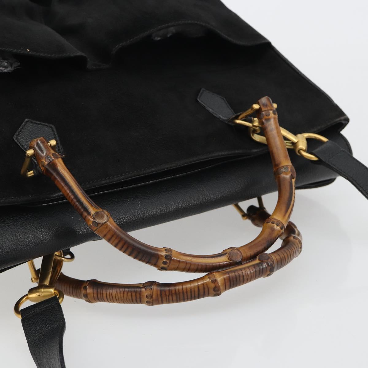 GUCCI Bamboo Hand Bag Suede 2way Black Gold 002 2855 Auth ka5206 image 7