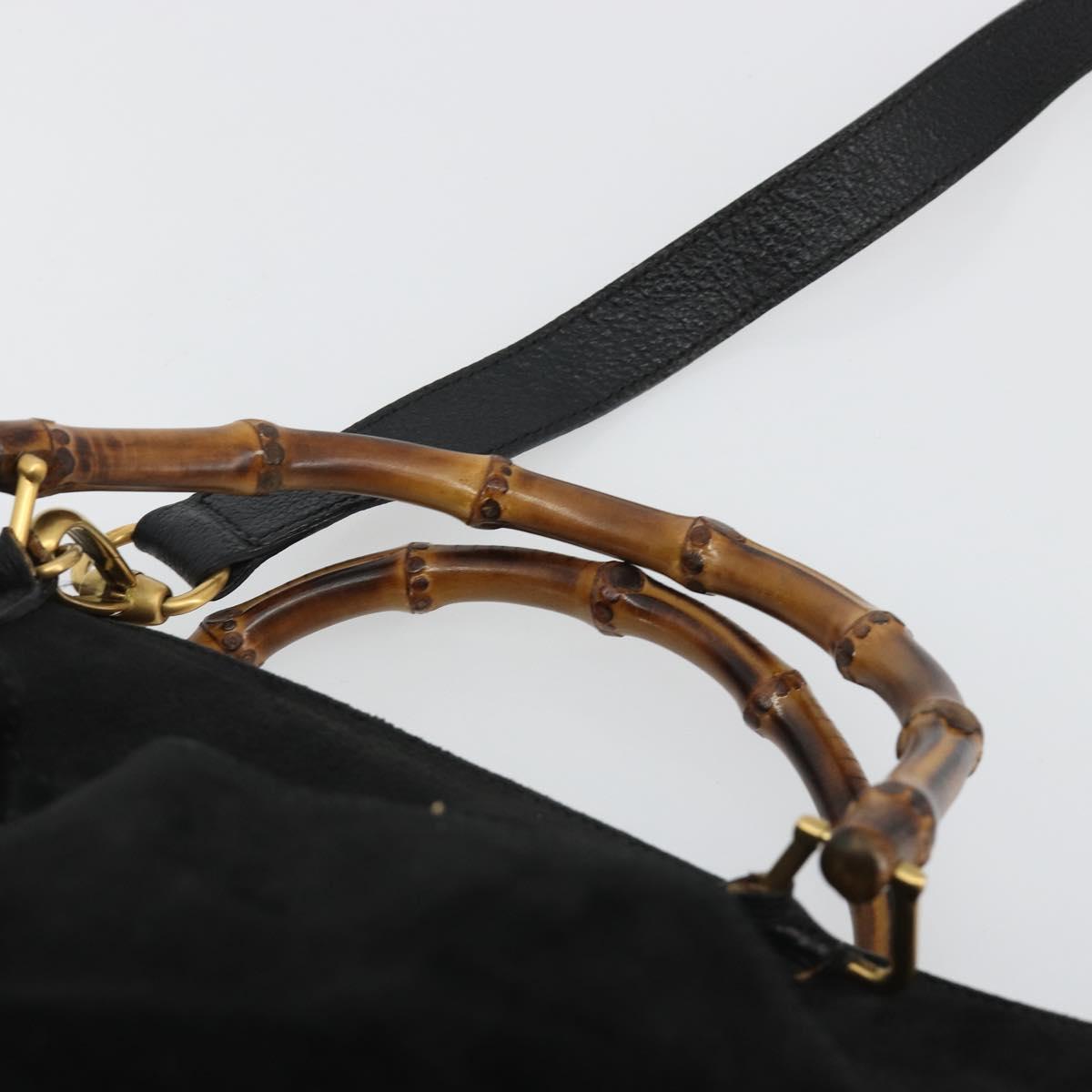 GUCCI Bamboo Hand Bag Suede 2way Black Gold 002 2855 Auth ka5206 image 8