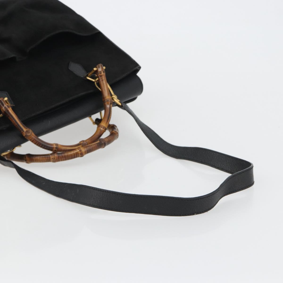 GUCCI Bamboo Hand Bag Suede 2way Black Gold 002 2855 Auth ka5206 image 9