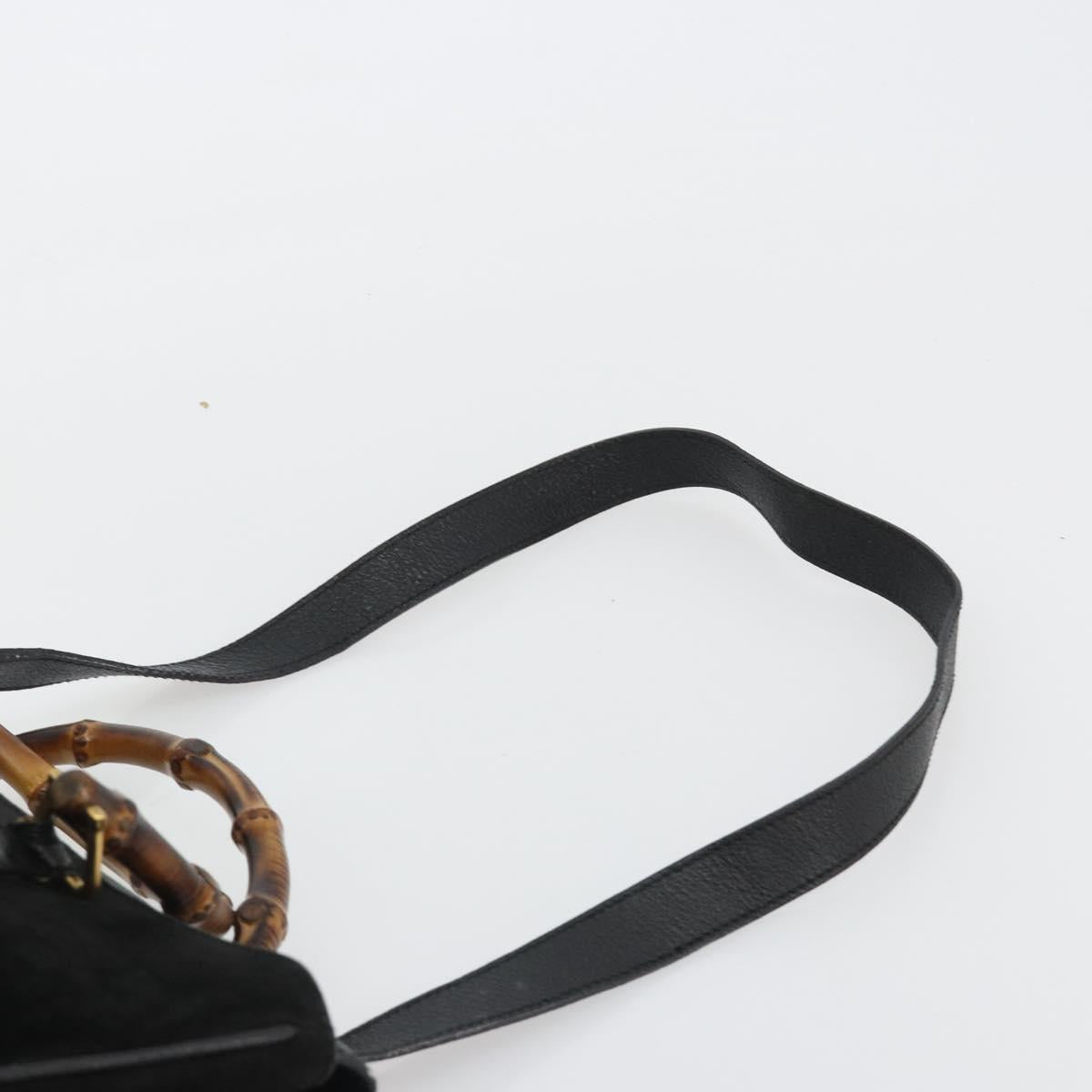 GUCCI Bamboo Hand Bag Suede 2way Black Gold 002 2855 Auth ka5206 image 10