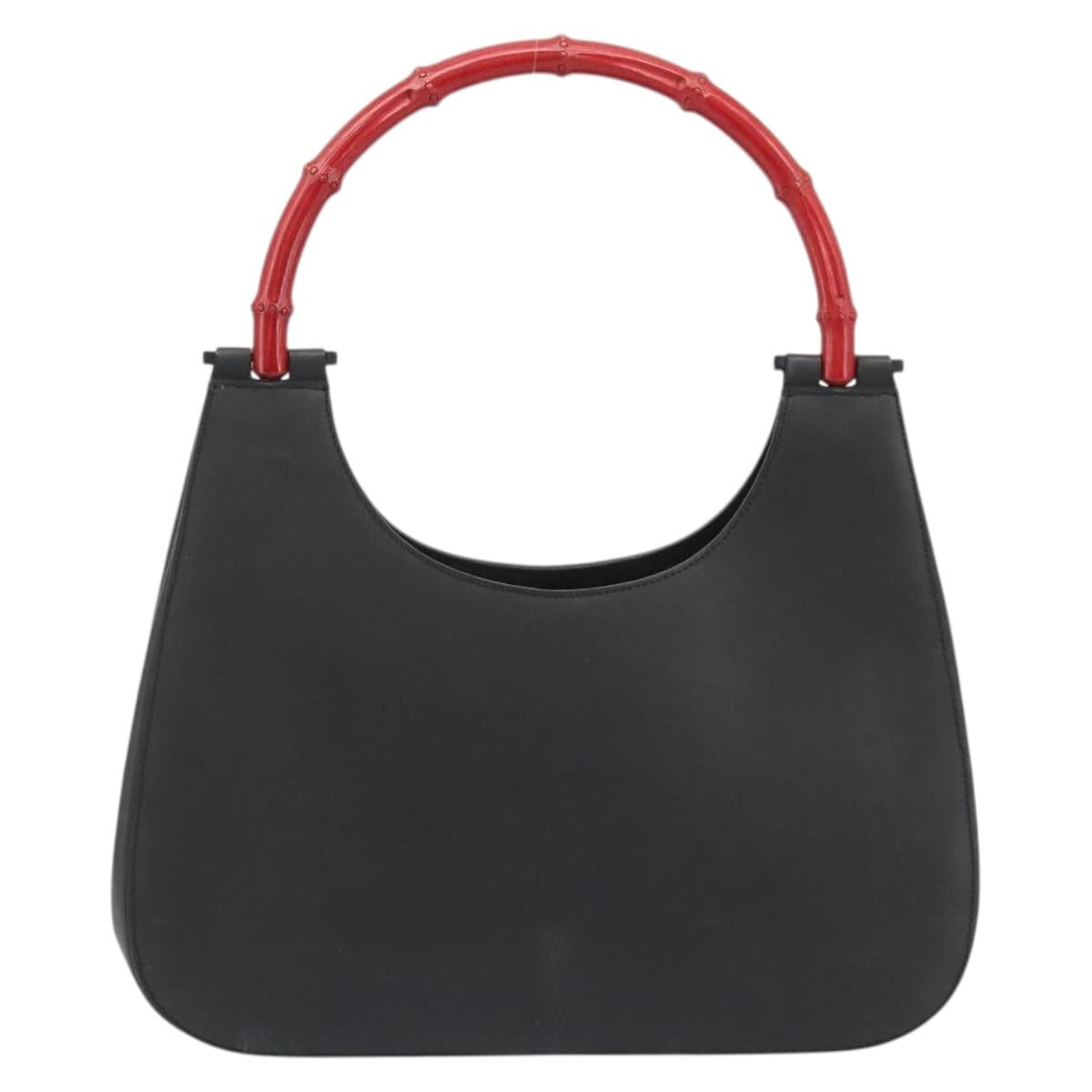 GUCCI Bamboo Hand Bag Leather Black Red Silver 001 3739 Auth gh2164A image 2