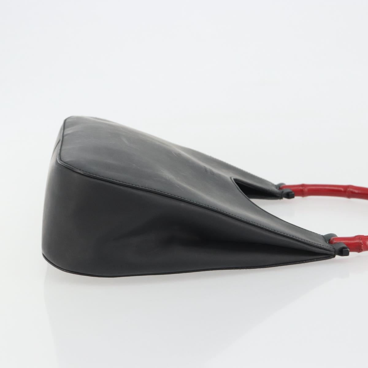 GUCCI Bamboo Hand Bag Leather Black Red Silver 001 3739 Auth gh2164A image 3