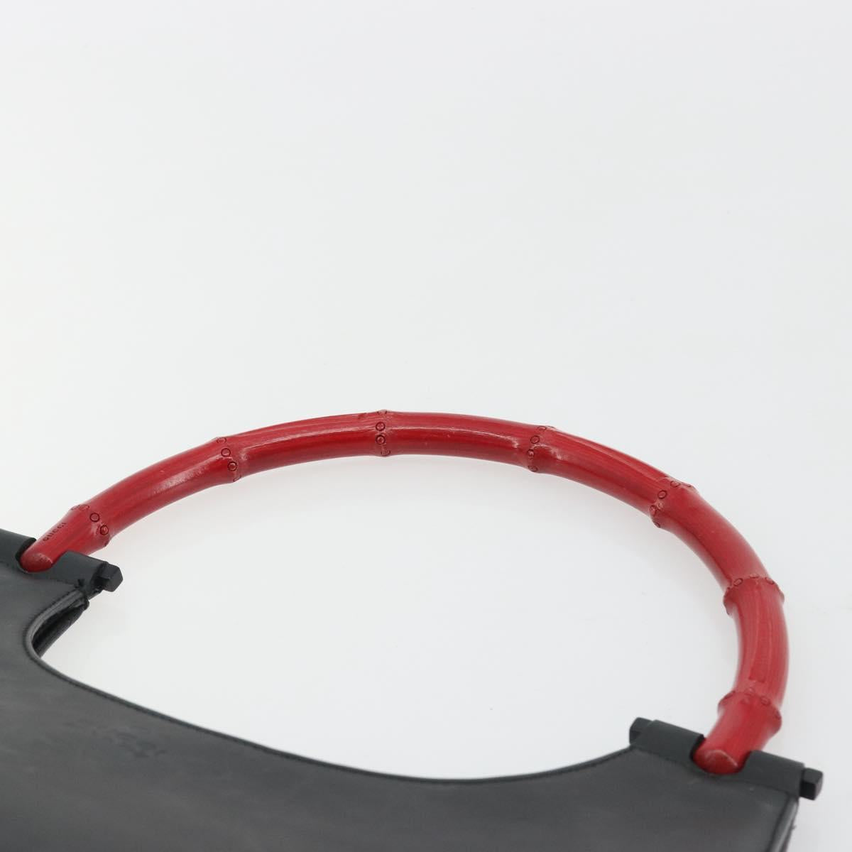 GUCCI Bamboo Hand Bag Leather Black Red Silver 001 3739 Auth gh2164A image 8