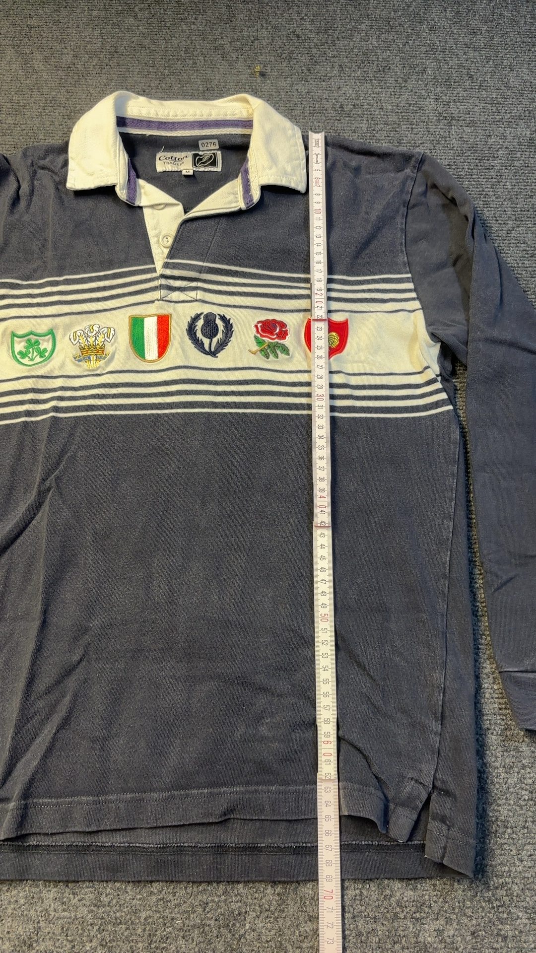 Cotton Traders Navy & White 6 Nartions Rugby Shirt Medium Embroidered Crest good condition image 9