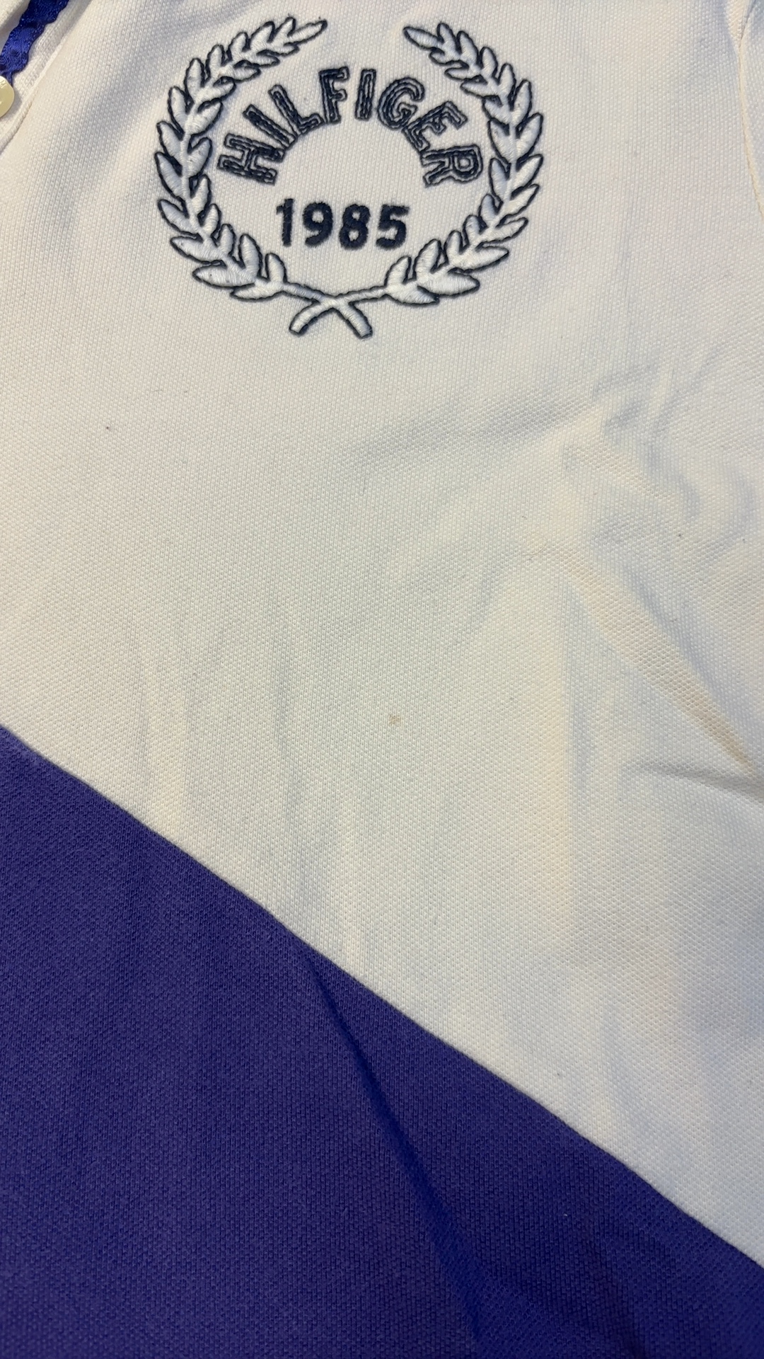Tommy Hilfiger Vintage Women's White Purple & Navy Long Sleeve Color Block Polo Shirt Medium image 6