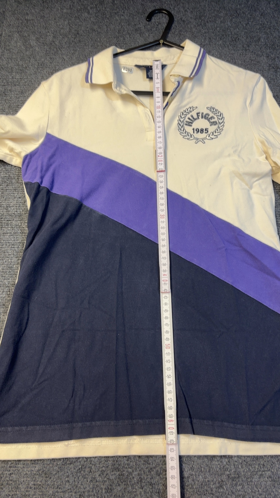Tommy Hilfiger Vintage Women's White Purple & Navy Long Sleeve Color Block Polo Shirt Medium image 7