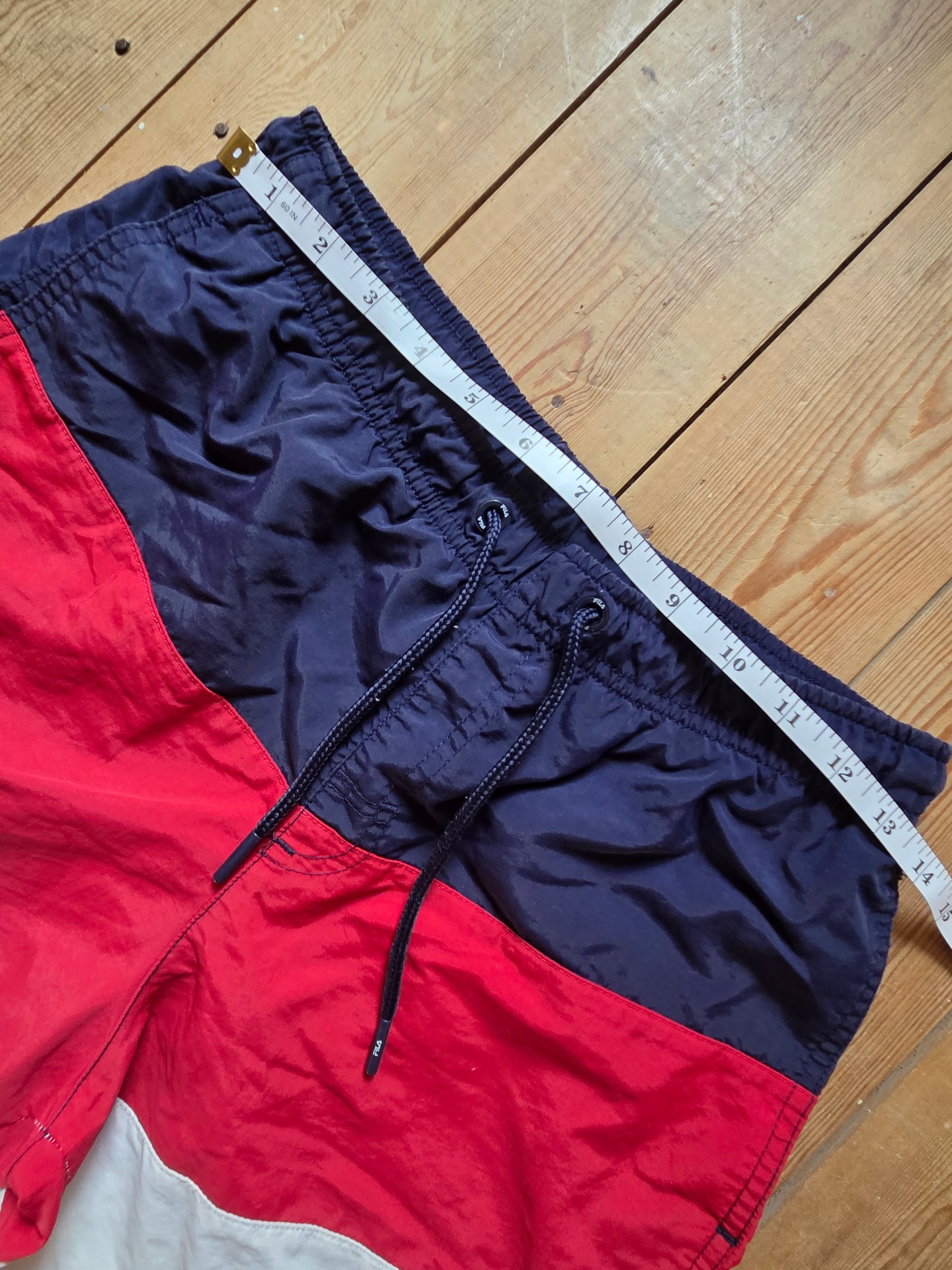 Vintage FILA Boys Swim Shorts Age 12-14 Navy Red White Colour Block Retro image 3