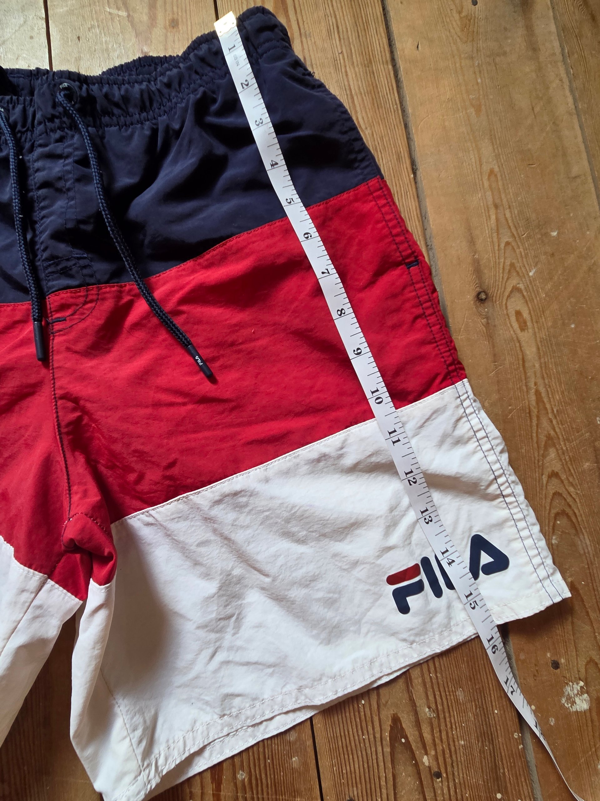 Vintage FILA Boys Swim Shorts Age 12-14 Navy Red White Colour Block Retro image 4
