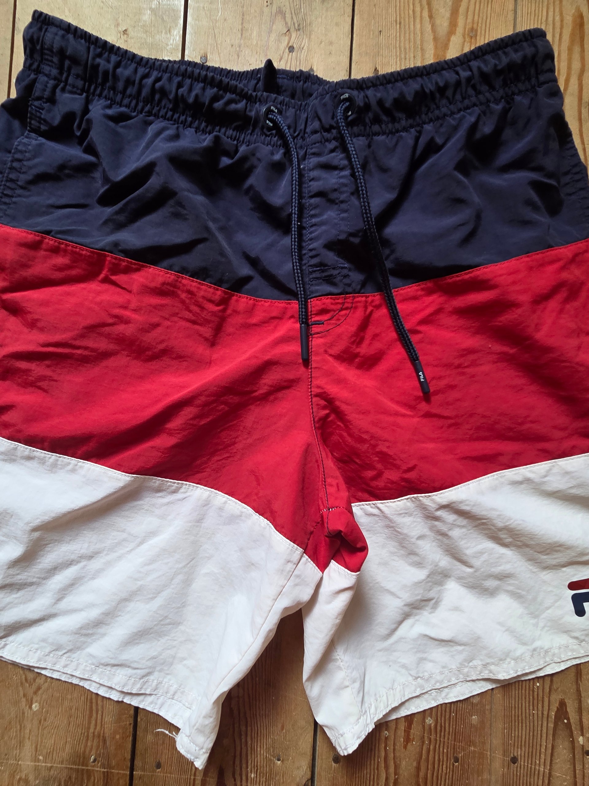 Vintage FILA Boys Swim Shorts Age 12-14 Navy Red White Colour Block Retro image 10