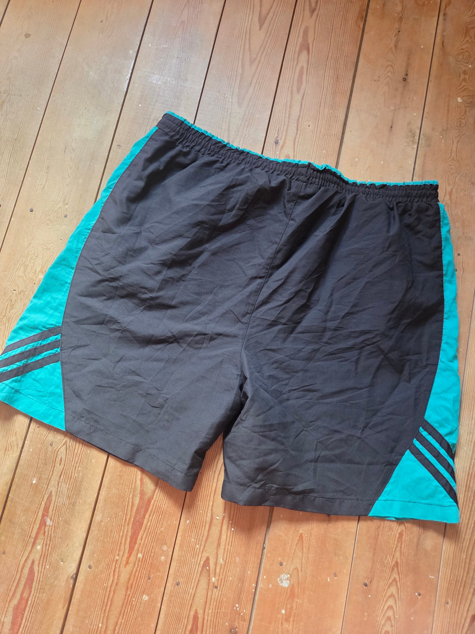 Vintage 90s Adidas Nylon Shorts Black Teal Men’s XL Retro Sportswear image 2