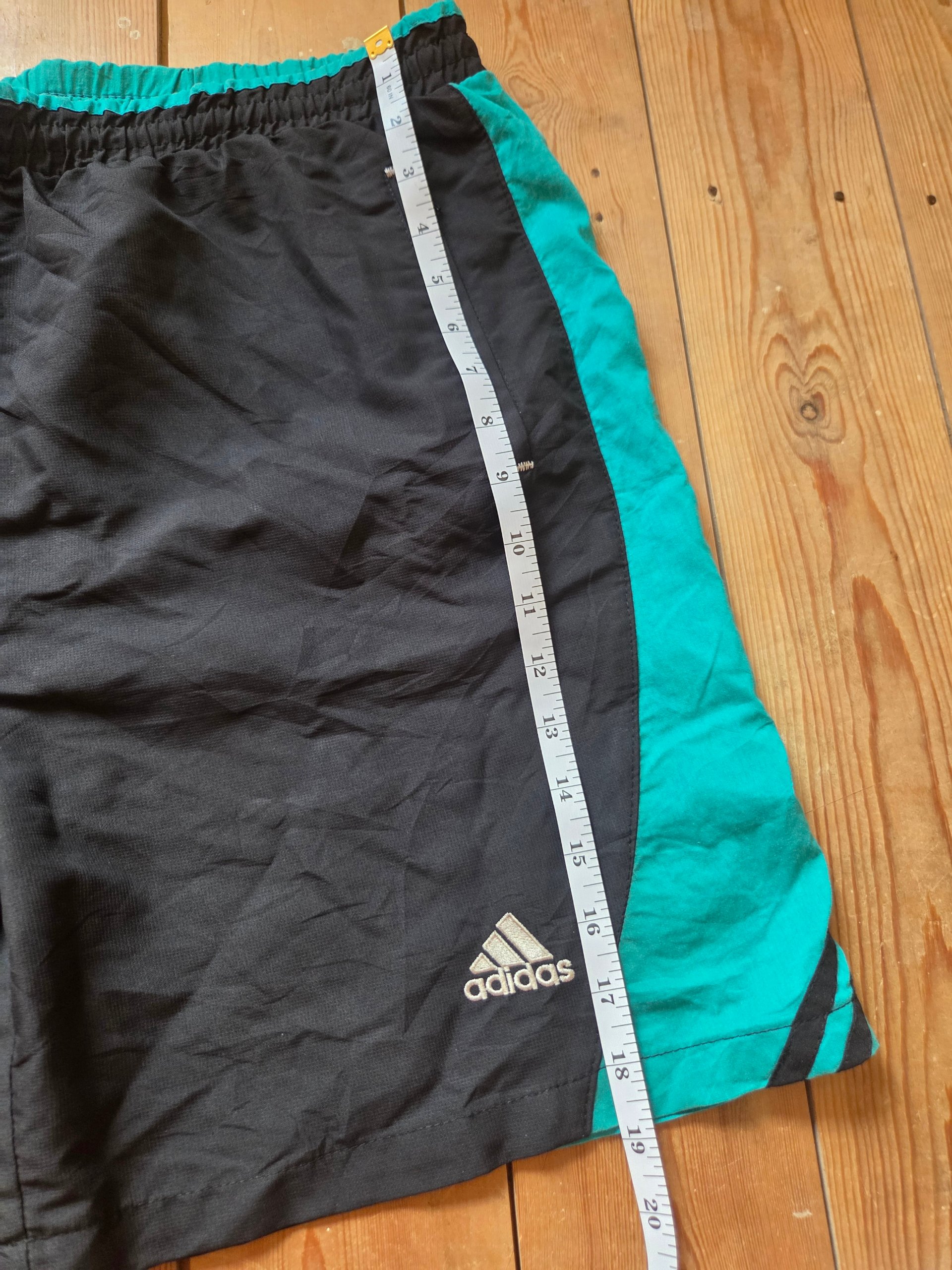 Vintage 90s Adidas Nylon Shorts Black Teal Men’s XL Retro Sportswear image 4