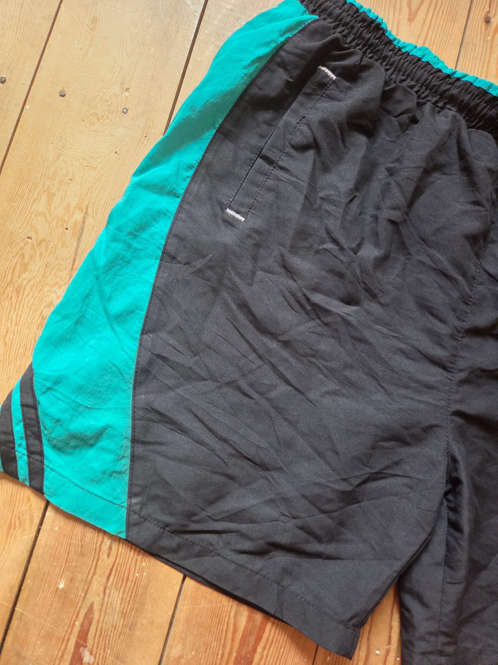 Vintage 90s Adidas Nylon Shorts Black Teal Men’s XL Retro Sportswear image 9