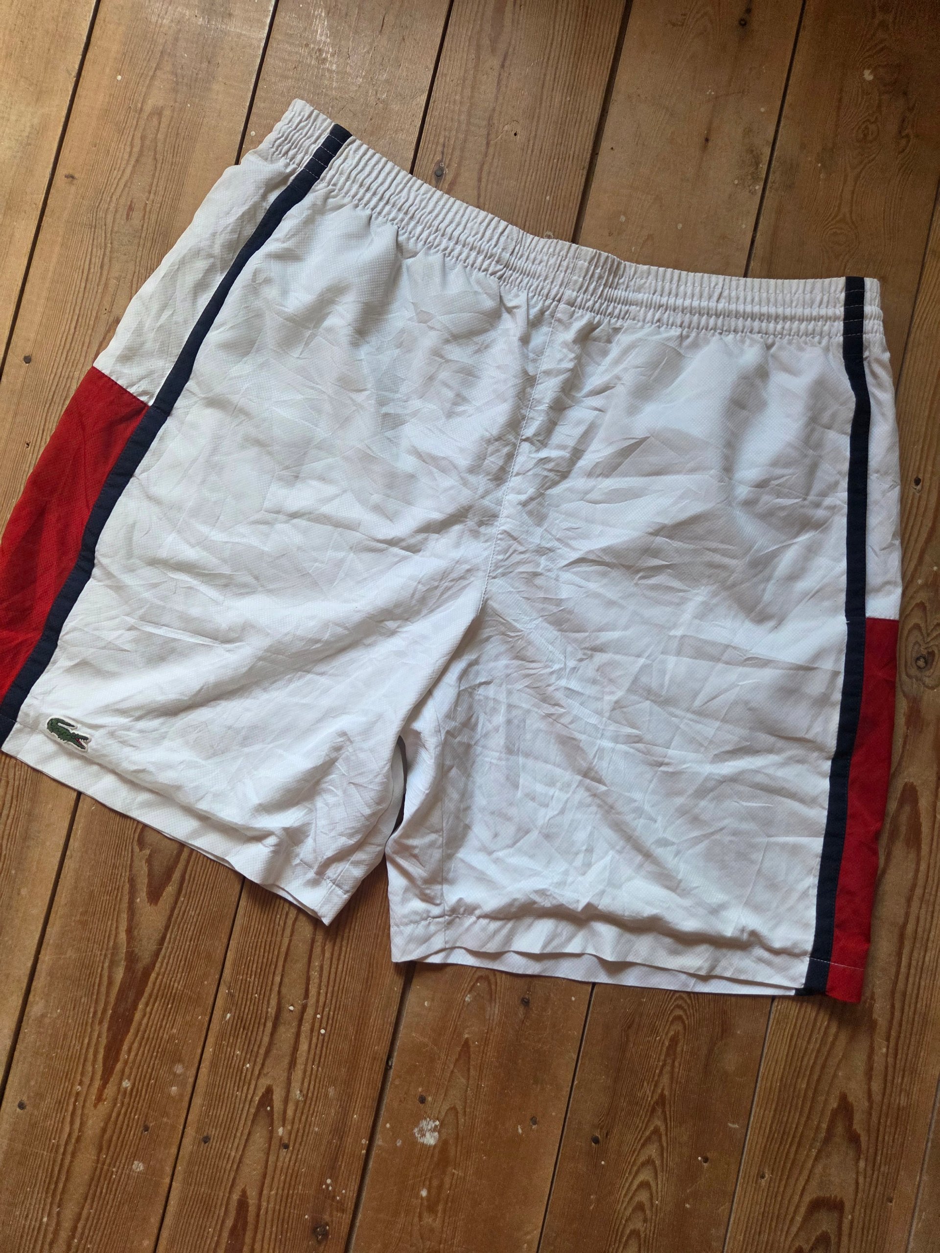 Vintage Lacoste Sport Colour Block Tennis Shorts White Red Navy Men’s Size 5 L