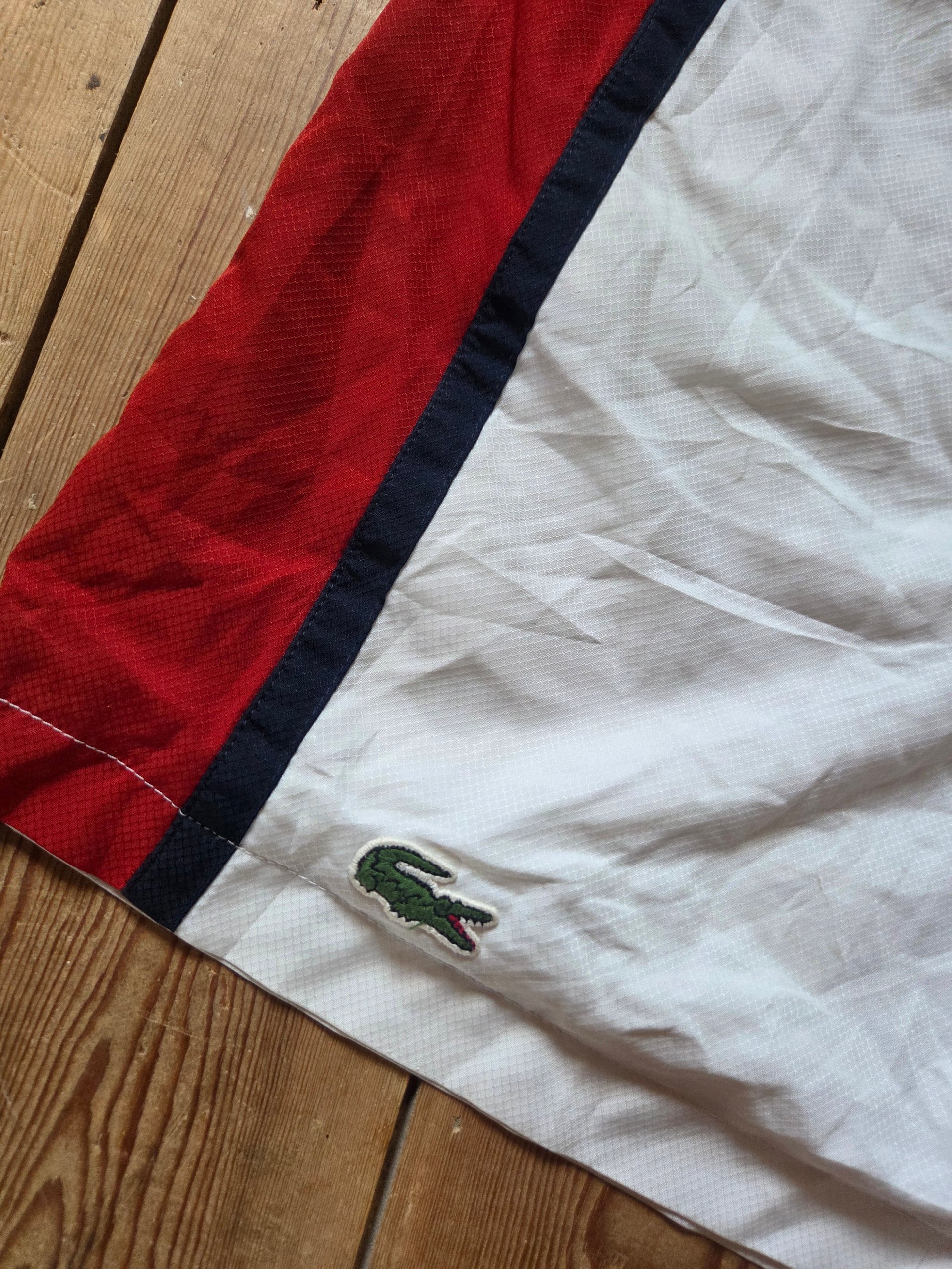 Vintage Lacoste Sport Colour Block Tennis Shorts White Red Navy Men’s Size 5 L image 3