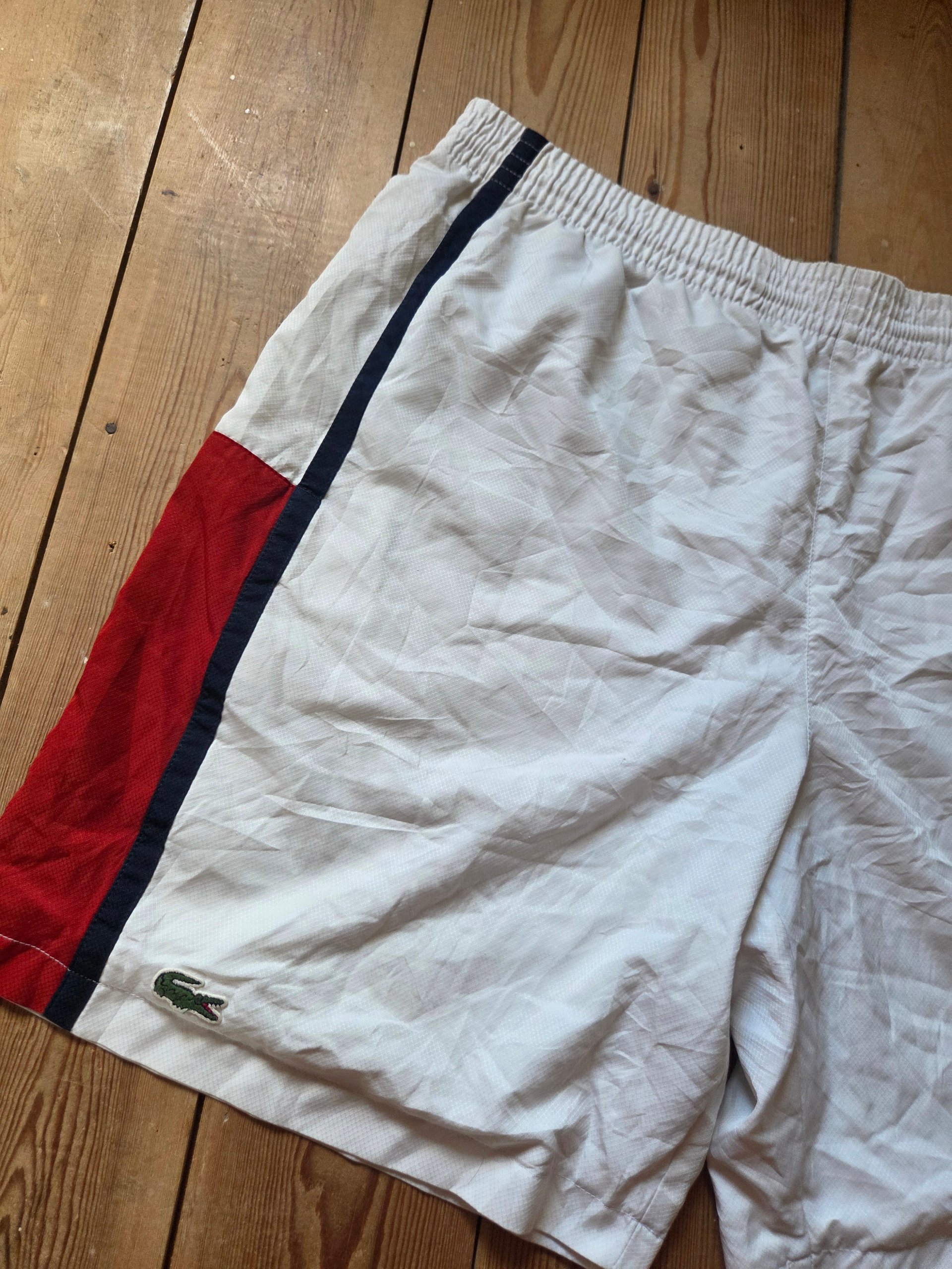 Vintage Lacoste Sport Colour Block Tennis Shorts White Red Navy Men’s Size 5 L image 8