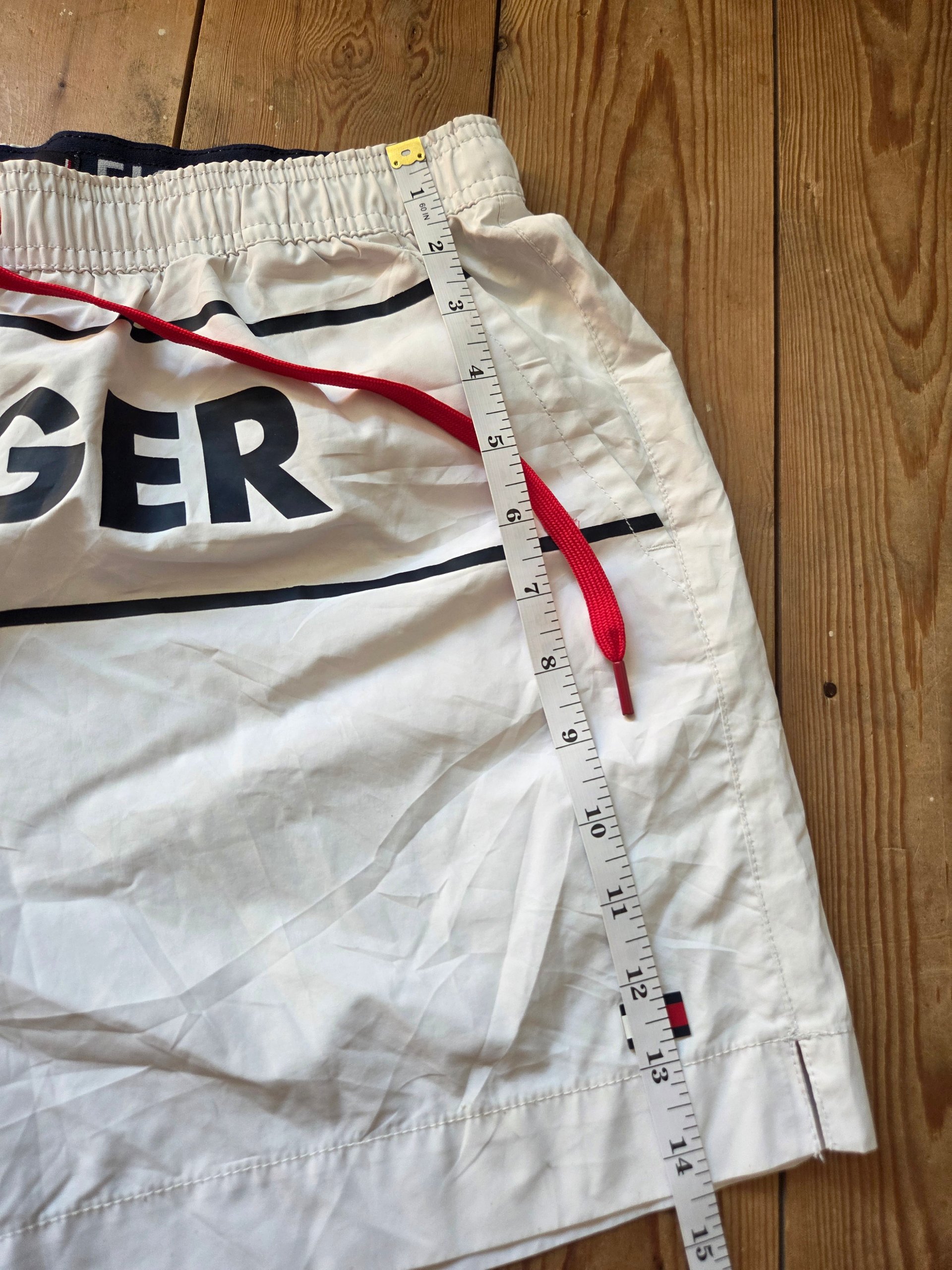 Tommy Hilfiger Men’s White Logo Swim Shorts Navy Red Drawstring Size M image 6