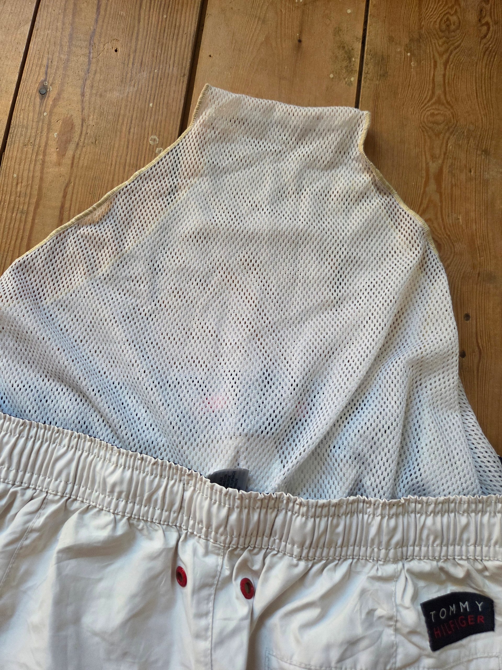 Tommy Hilfiger Men’s White Logo Swim Shorts Navy Red Drawstring Size M image 8