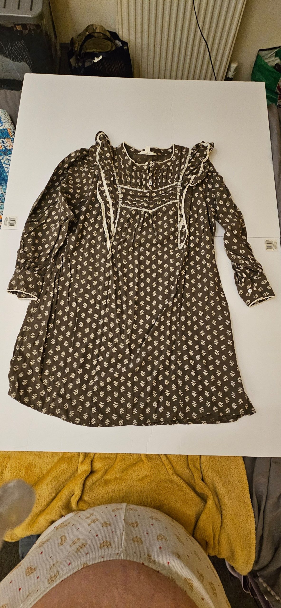 Per Una Brown & White Leaf Pattern Dress UK 14 Button Trim