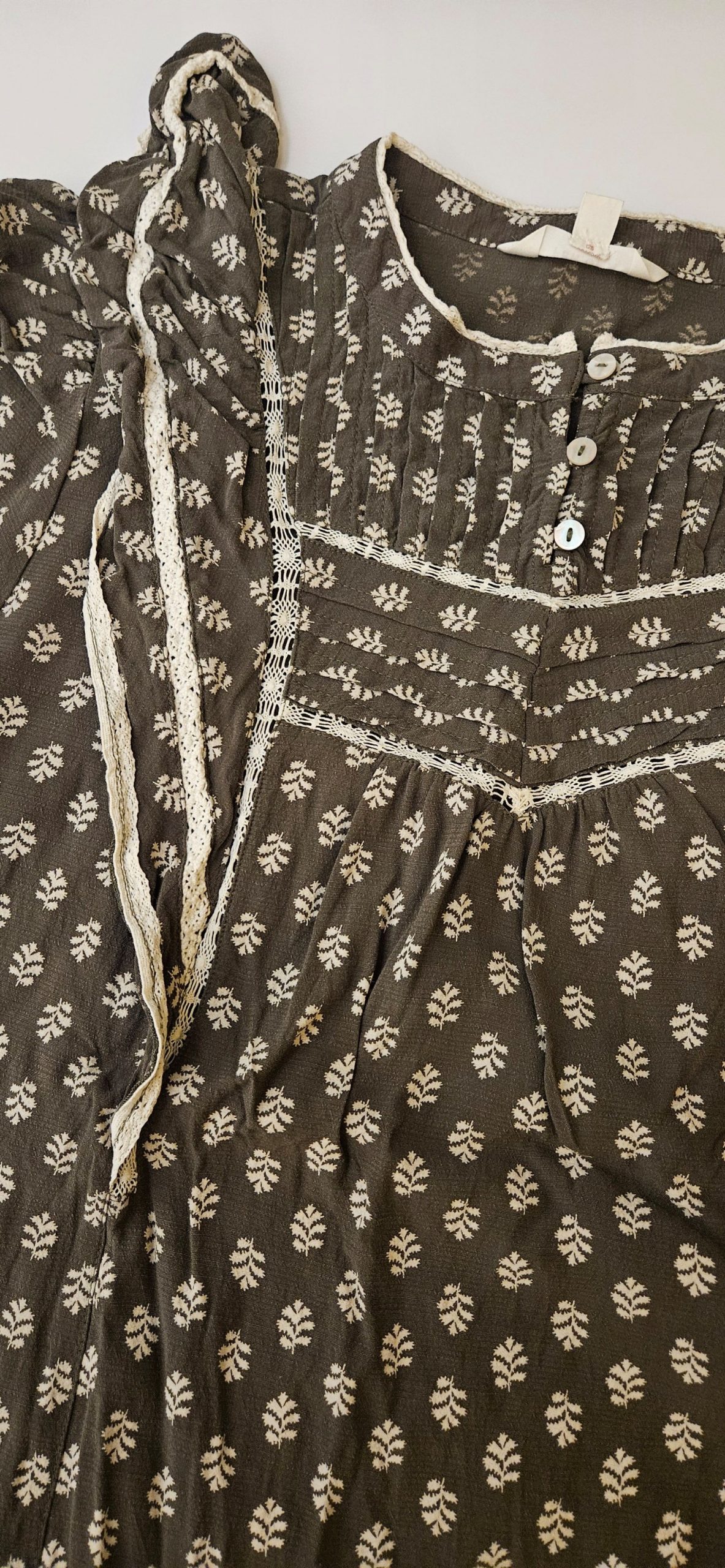 Per Una Brown & White Leaf Pattern Dress UK 14 Button Trim image 2