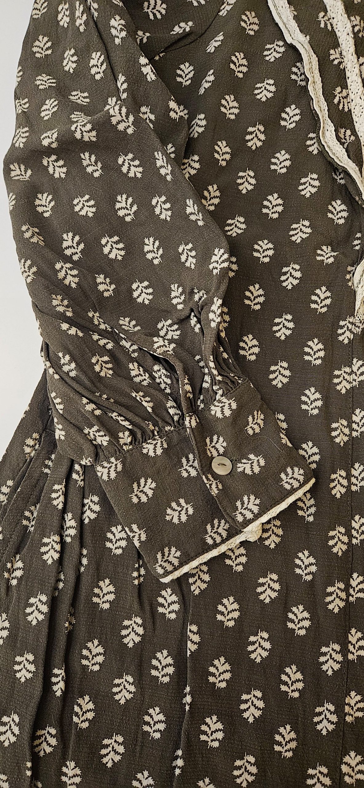 Per Una Brown & White Leaf Pattern Dress UK 14 Button Trim image 3