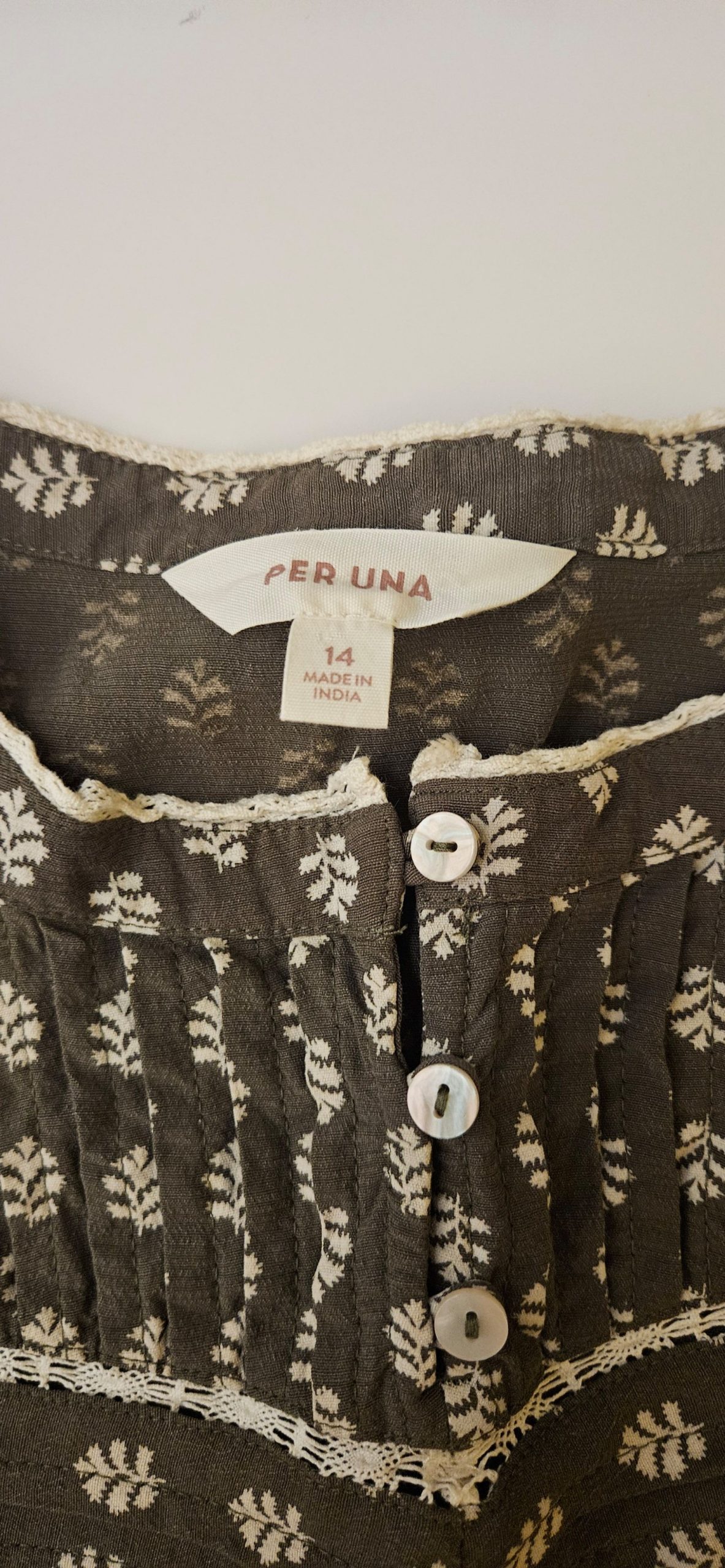 Per Una Brown & White Leaf Pattern Dress UK 14 Button Trim image 4