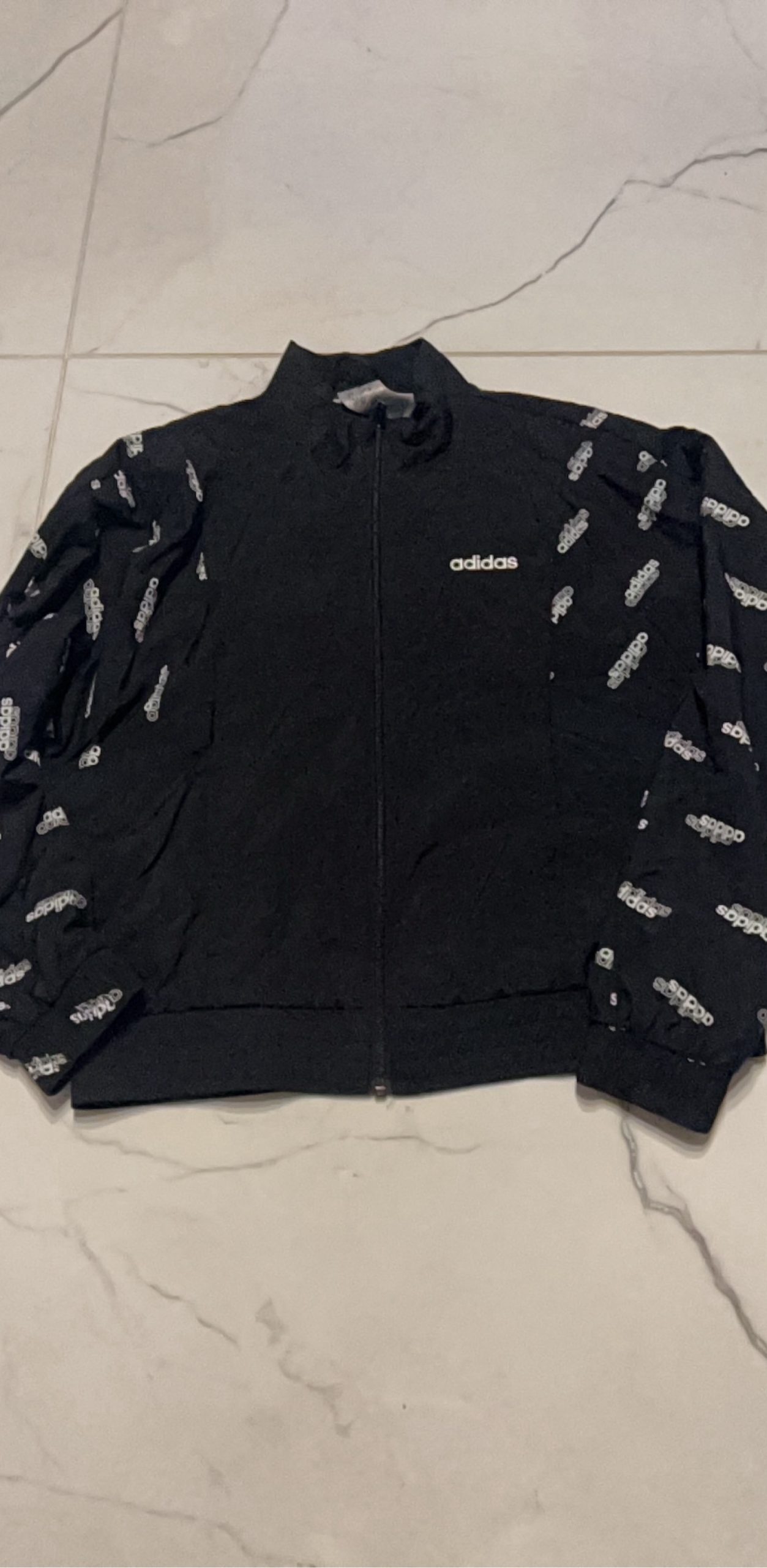 Adidas Black & White Logo Print Track Jacket Small