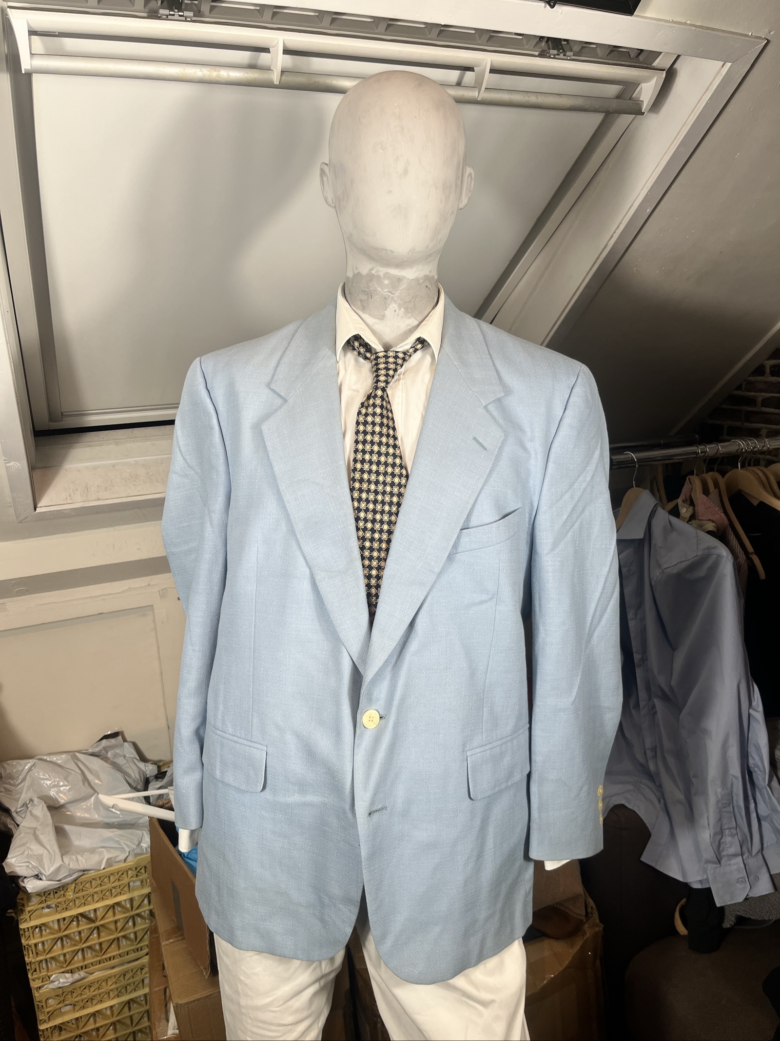 Vintage Light Blue Wool Blend Blazer Men's Large Classic Jacket
