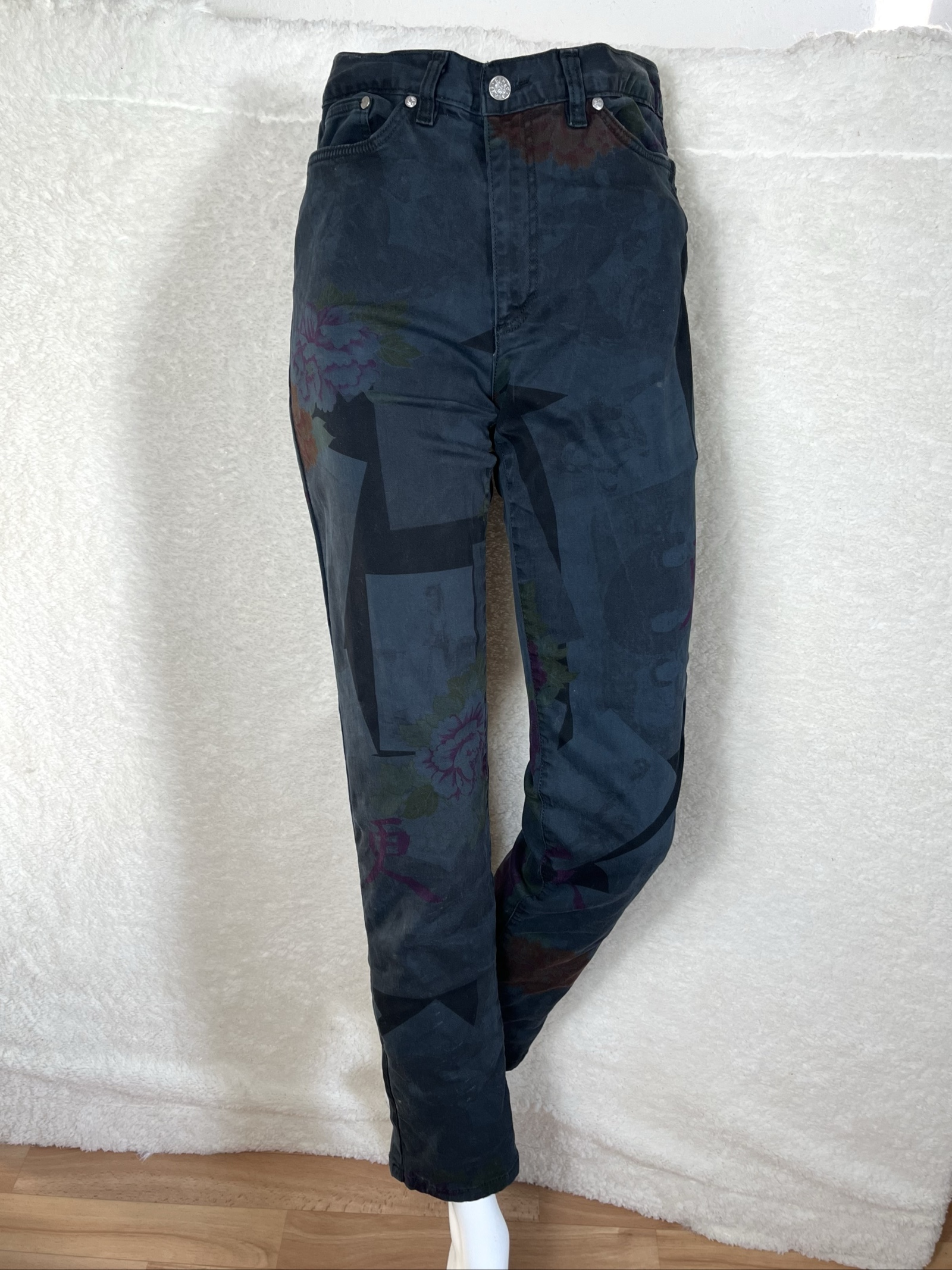 Kenzo high waisted jeans straight leg allover print