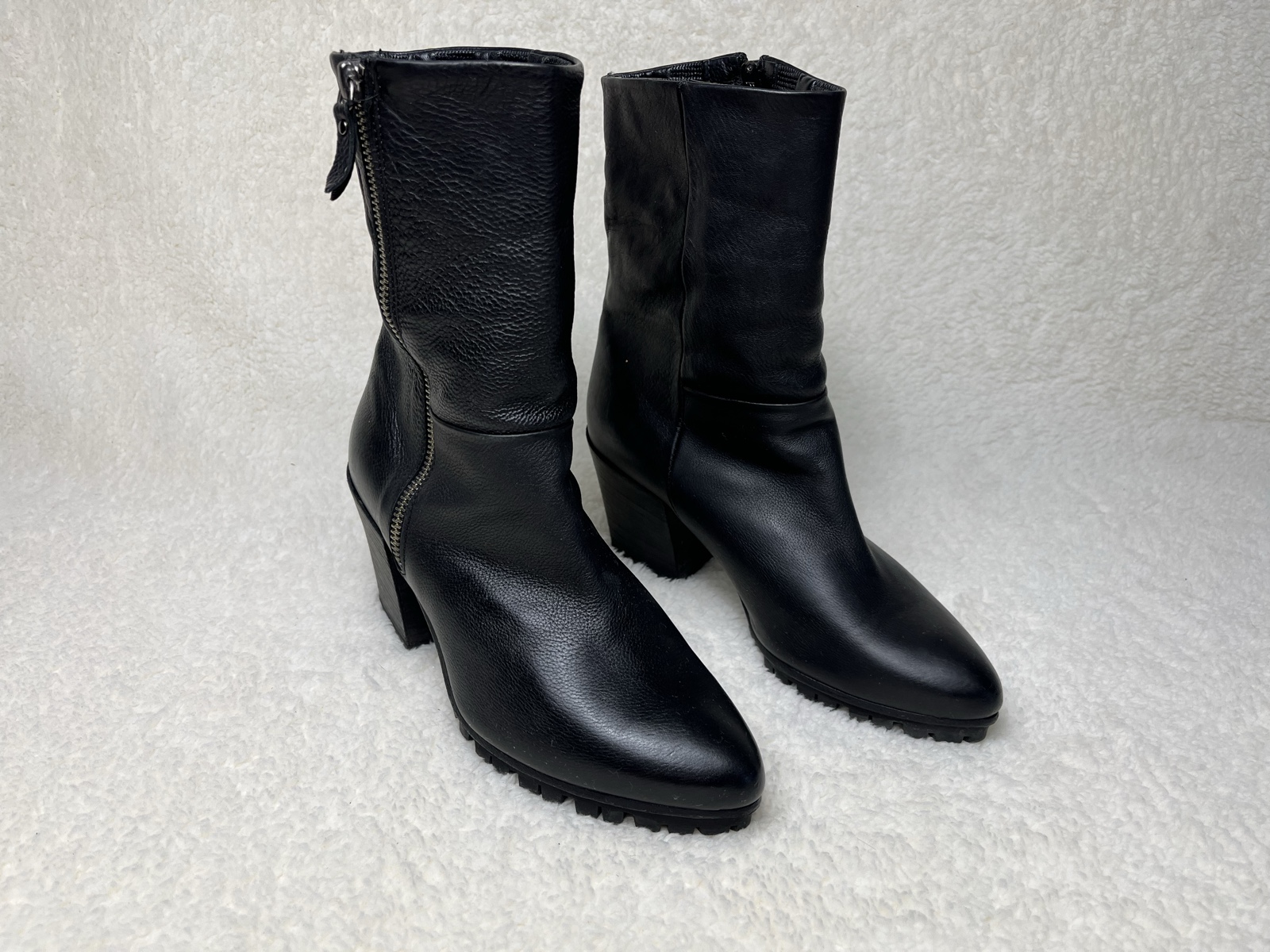 Vic Matie genuine Leather Mid-Calf biker boots Zip Block Heel size 37