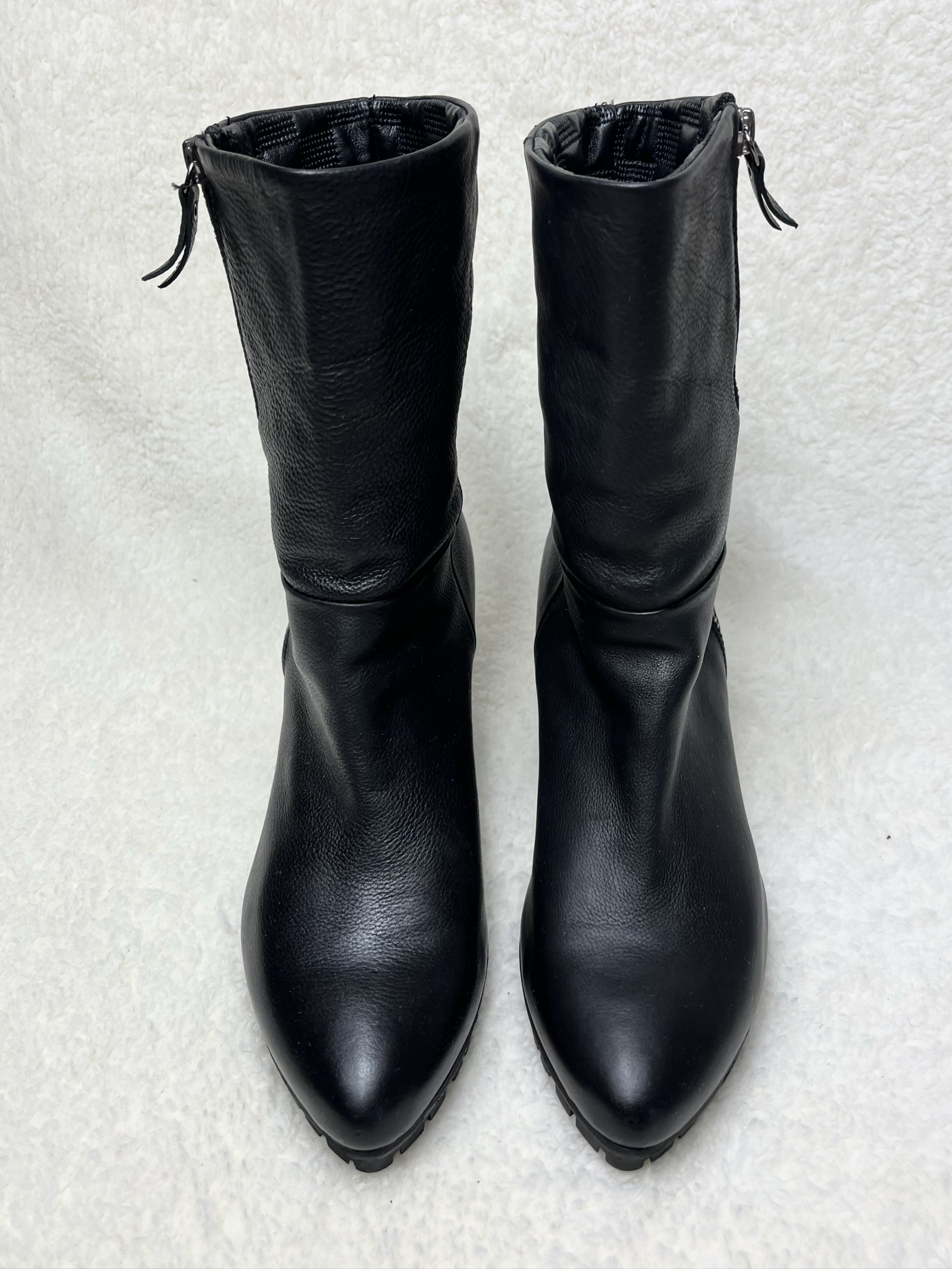 Vic Matie genuine Leather Mid-Calf biker boots Zip Block Heel size 37 image 3