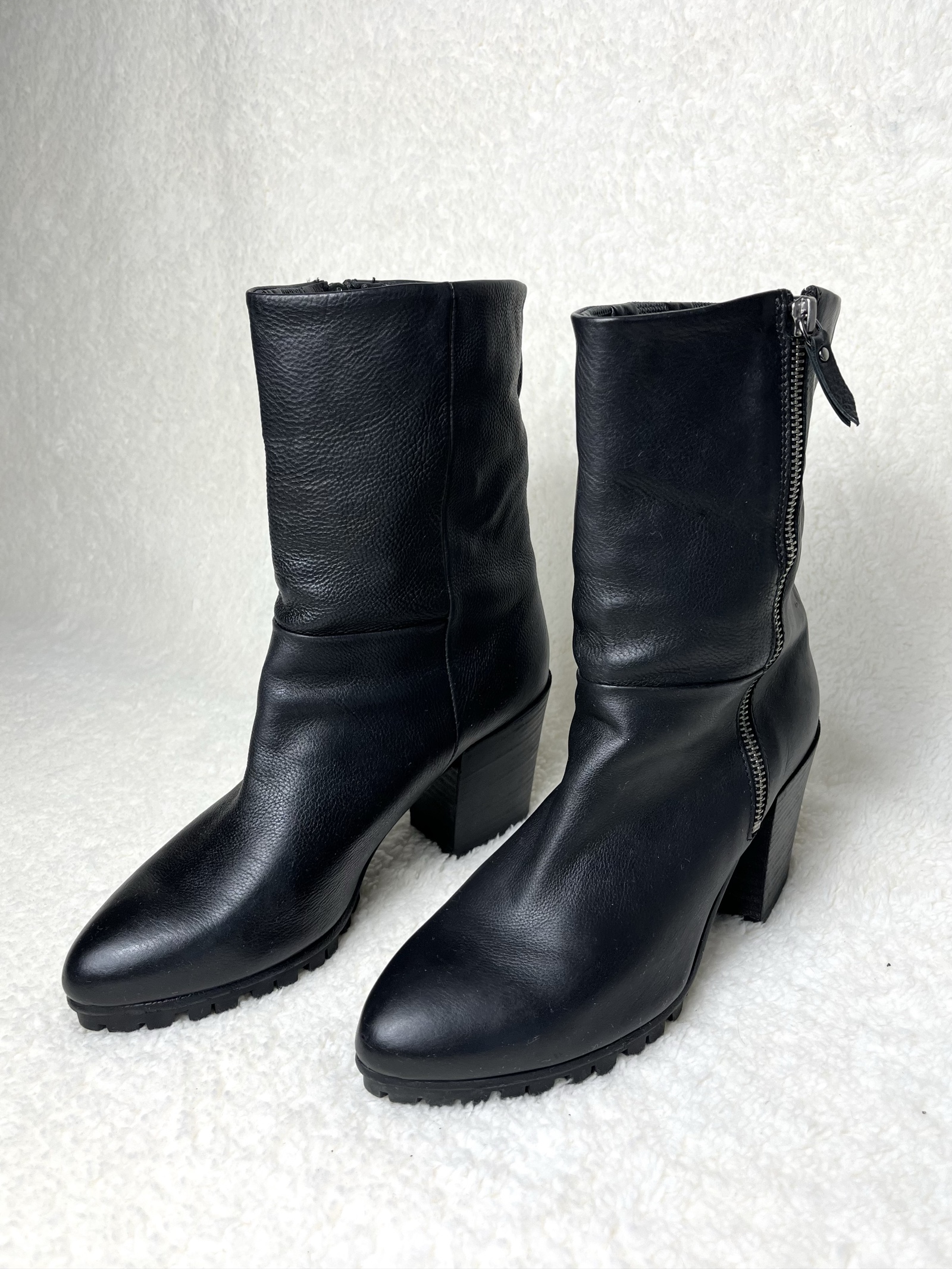 Vic Matie genuine Leather Mid-Calf biker boots Zip Block Heel size 37 image 4