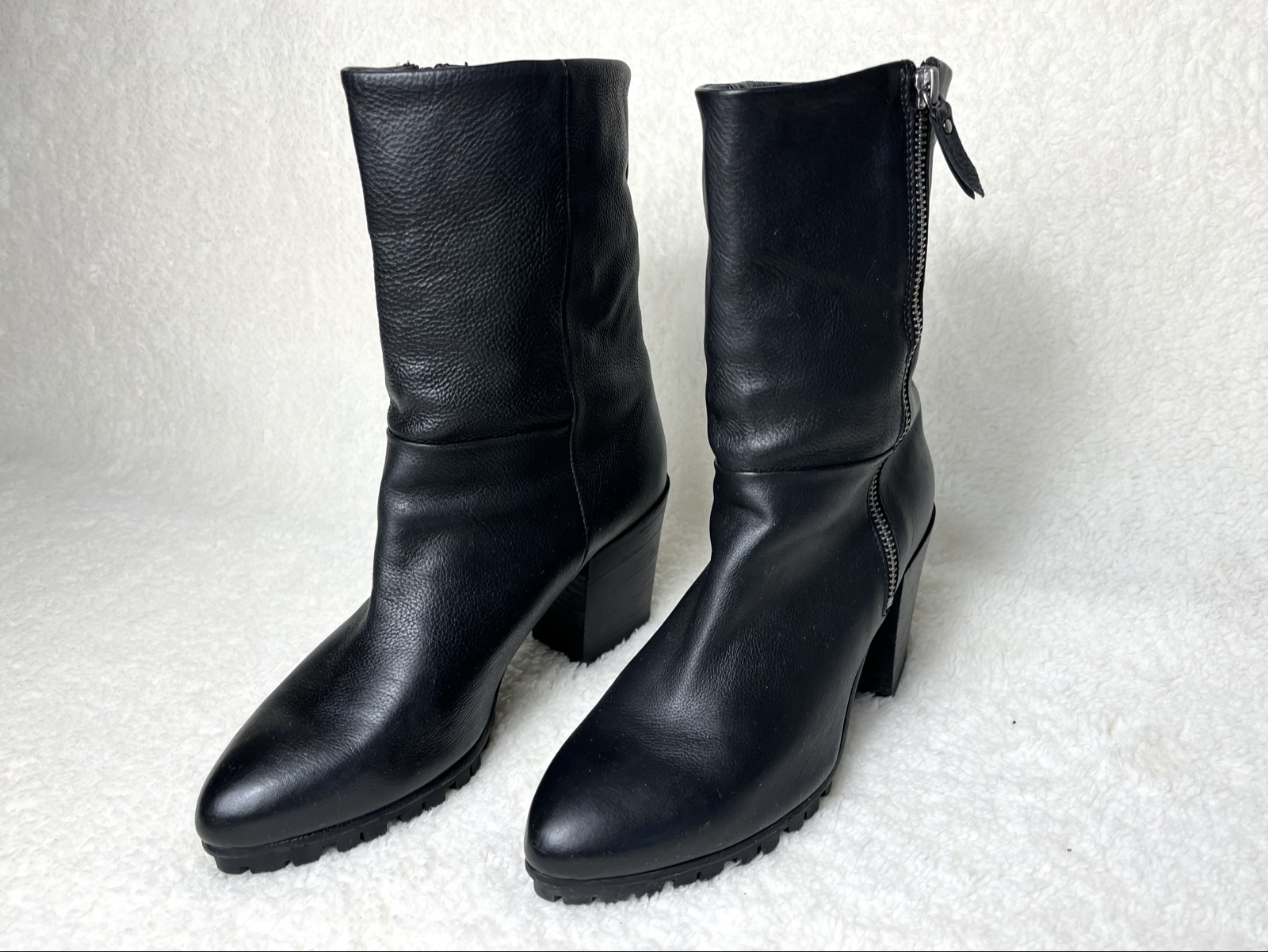 Vic Matie genuine Leather Mid-Calf biker boots Zip Block Heel size 37 image 5