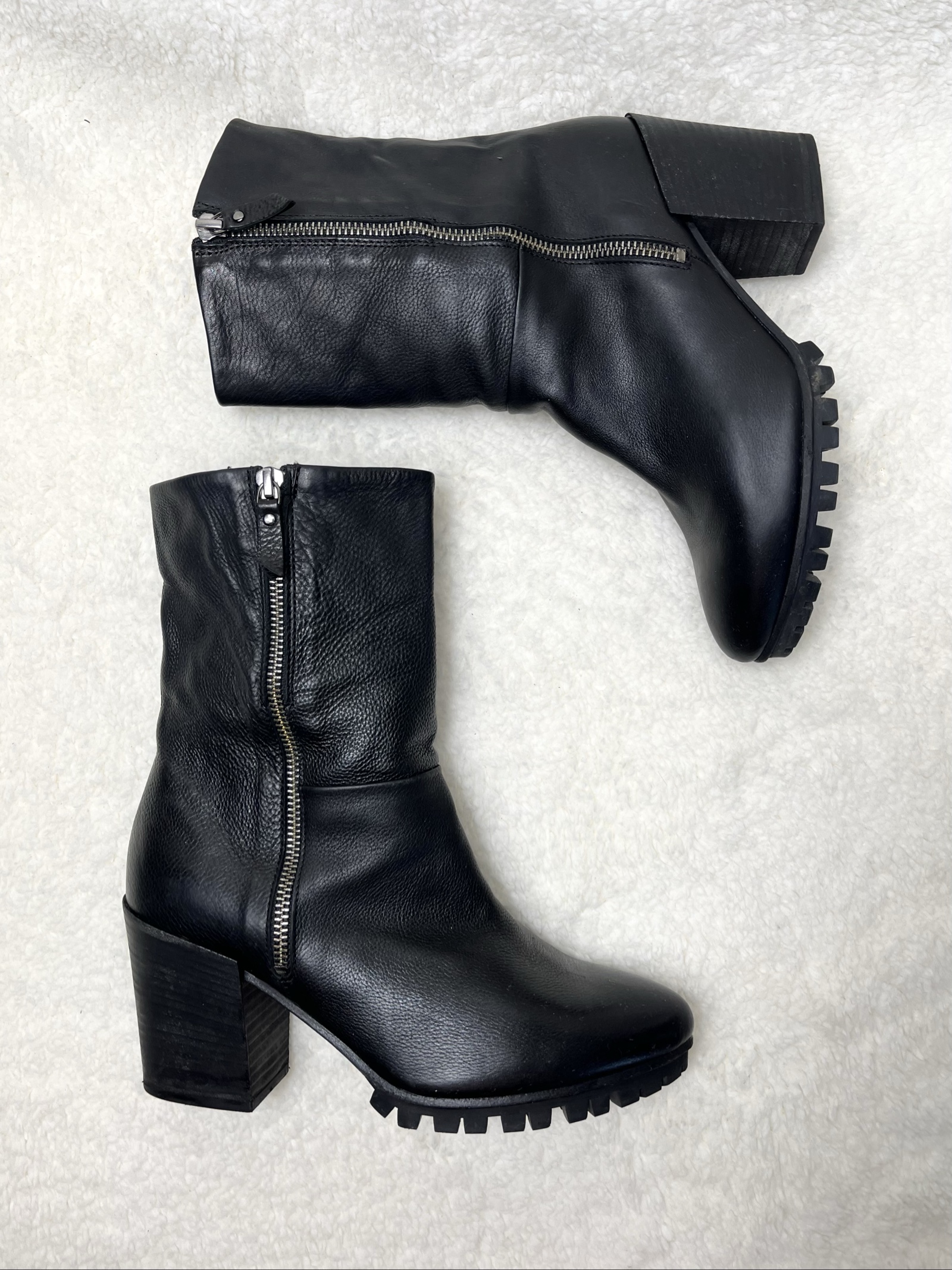 Vic Matie genuine Leather Mid-Calf biker boots Zip Block Heel size 37 image 6