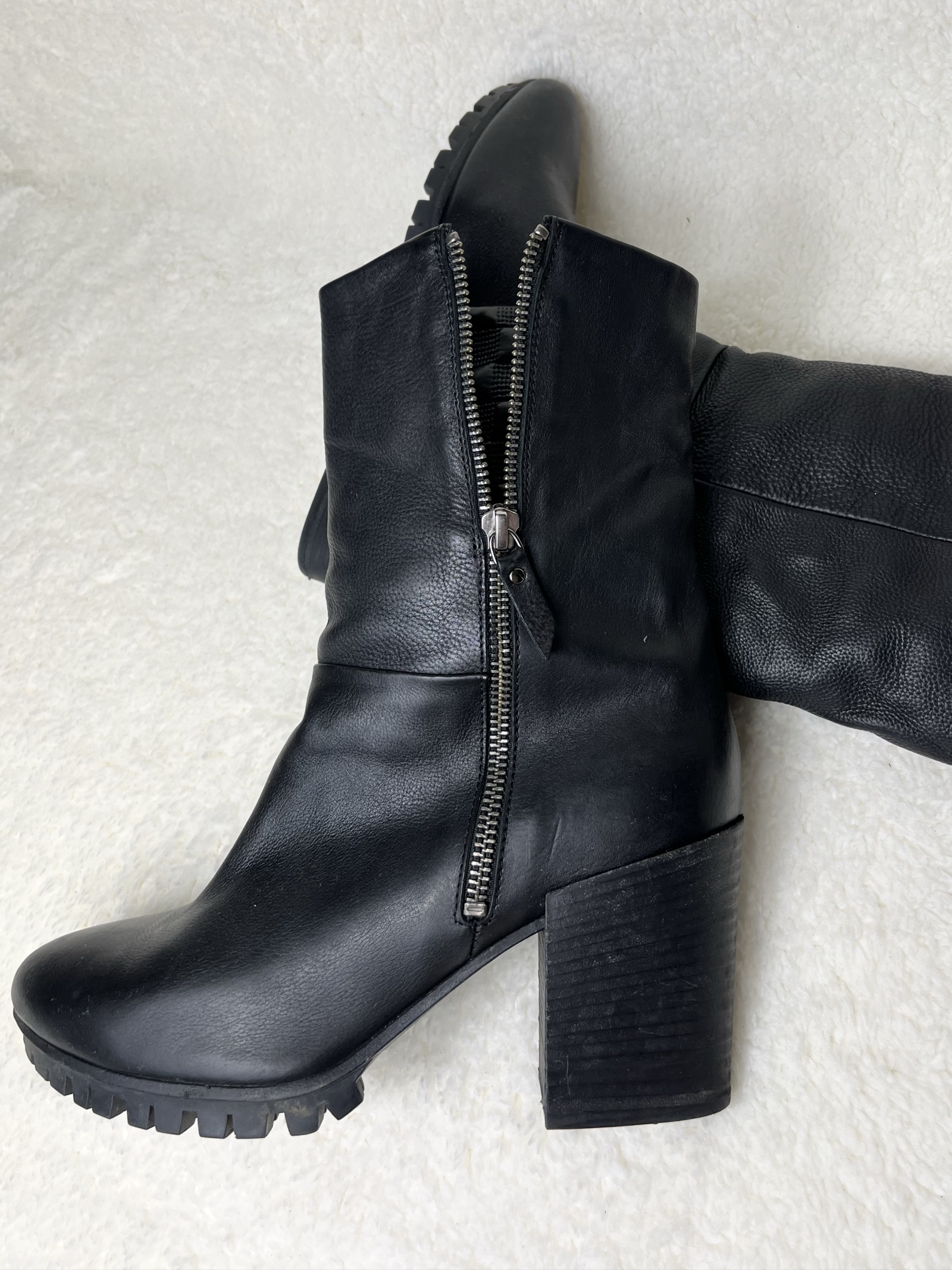 Vic Matie genuine Leather Mid-Calf biker boots Zip Block Heel size 37 image 7