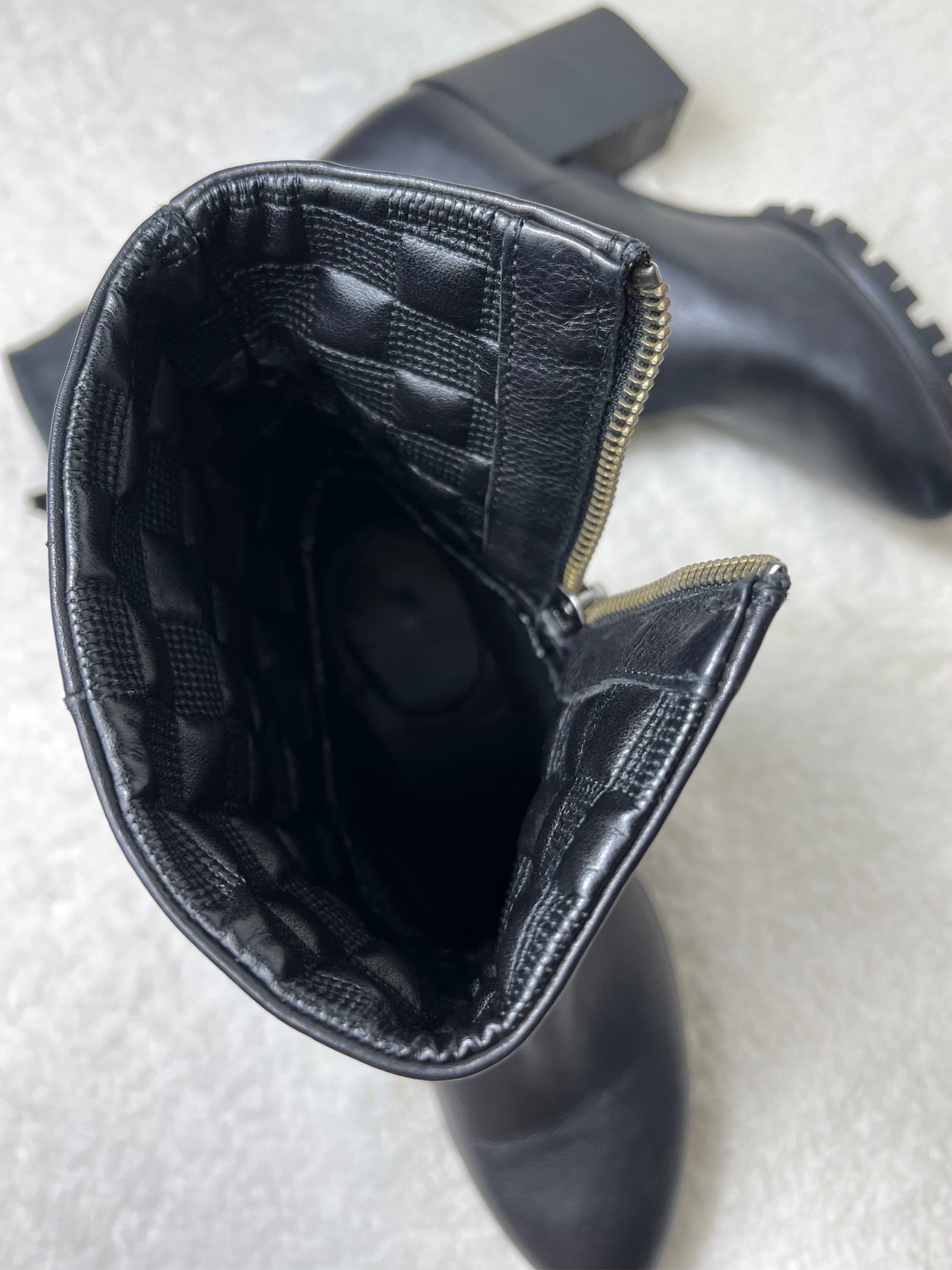 Vic Matie genuine Leather Mid-Calf biker boots Zip Block Heel size 37 image 9
