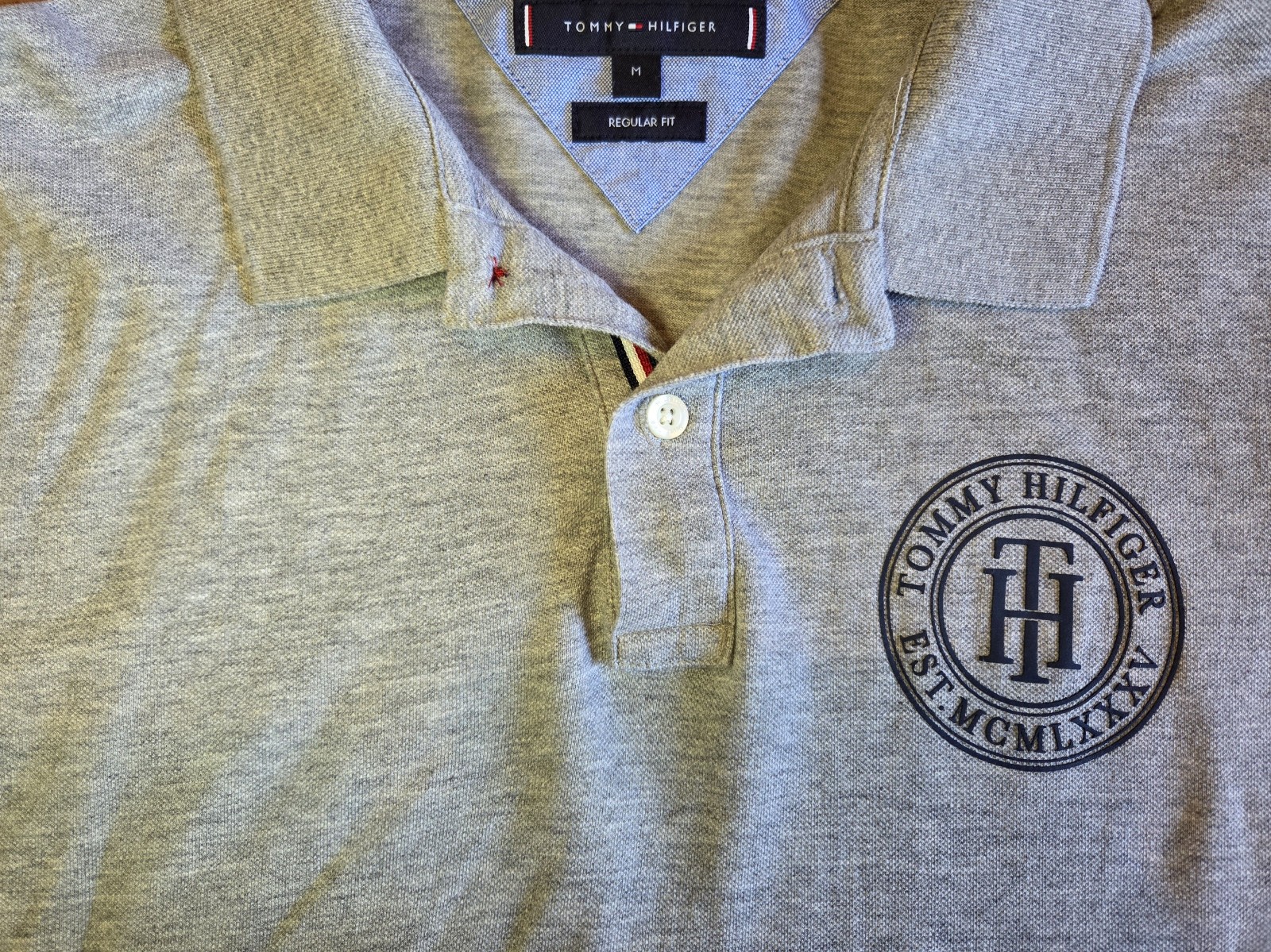Tommy Hilfiger Men's Grey Cotton Polo Shirt Medium Regular Fit image 2