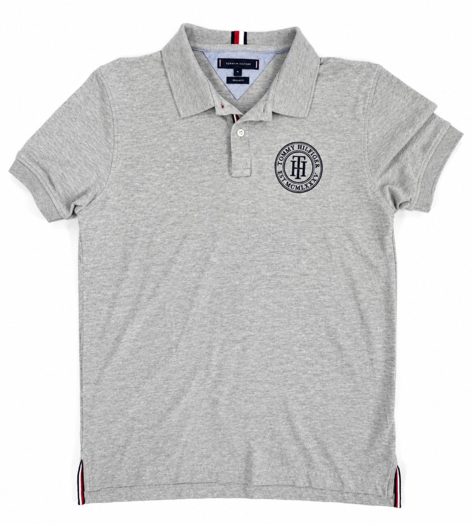Tommy Hilfiger Men's Grey Cotton Polo Shirt Medium Regular Fit