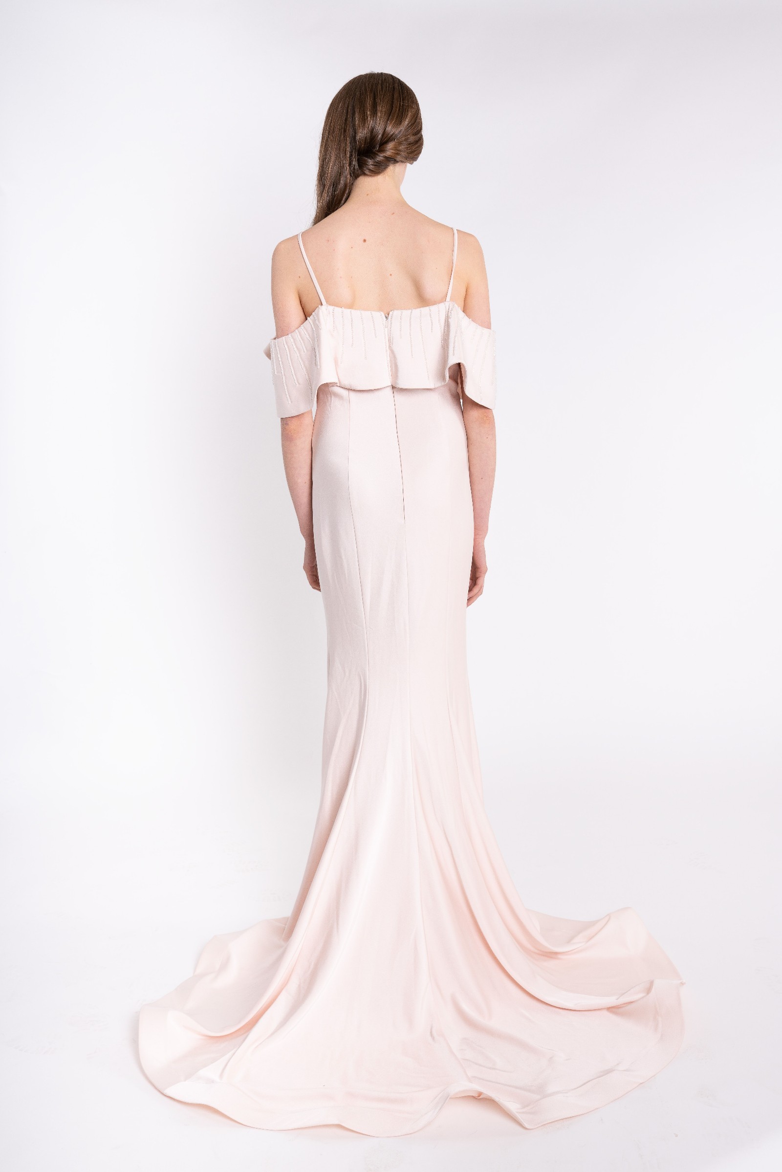 Tania Olsen Women's Pale Pink Ruffle Sequin Evening Dress Size 8 image 3
