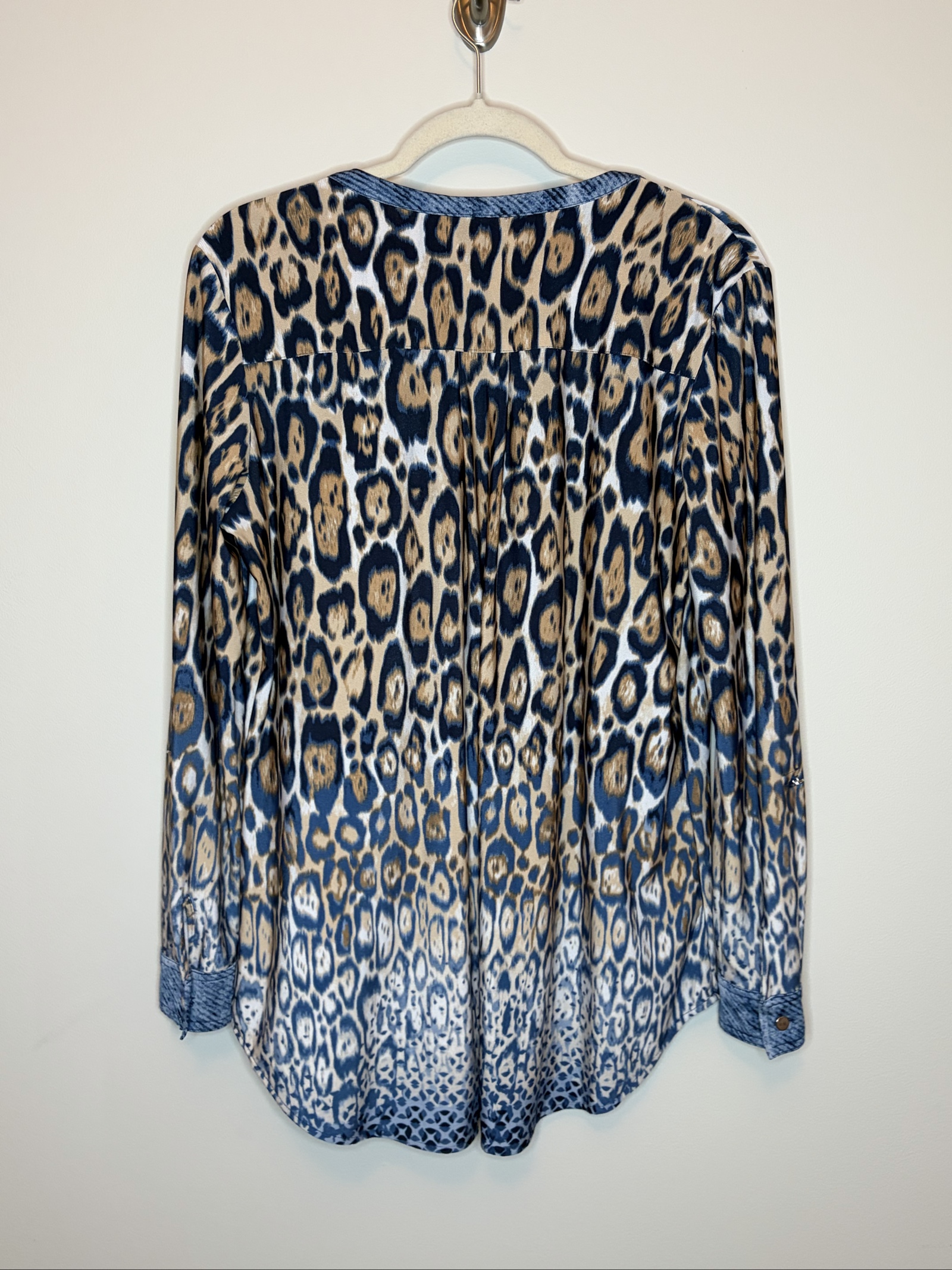 Rygard Women's Blue & Brown Leopard Print Lace-Up Blouse Medium image 4