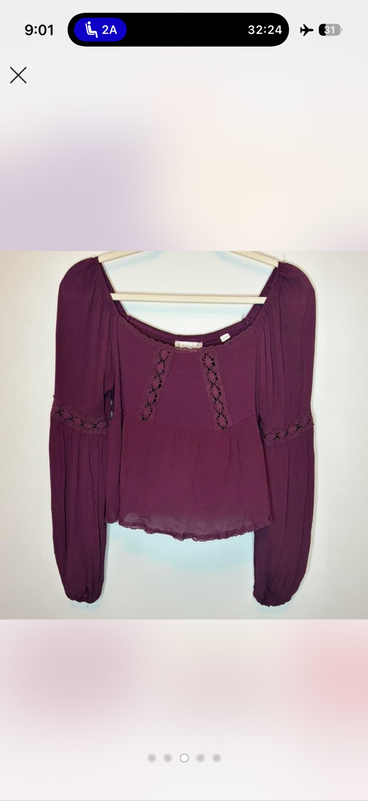 Athrwd State Women's Purple Crochet Trim Peasant Blouse Medium image 3
