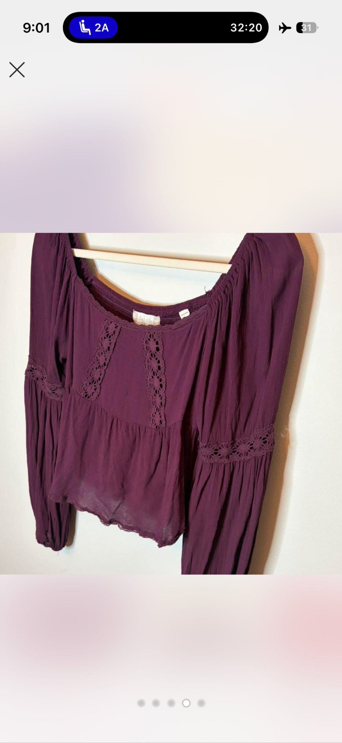 Athrwd State Women's Purple Crochet Trim Peasant Blouse Medium image 4