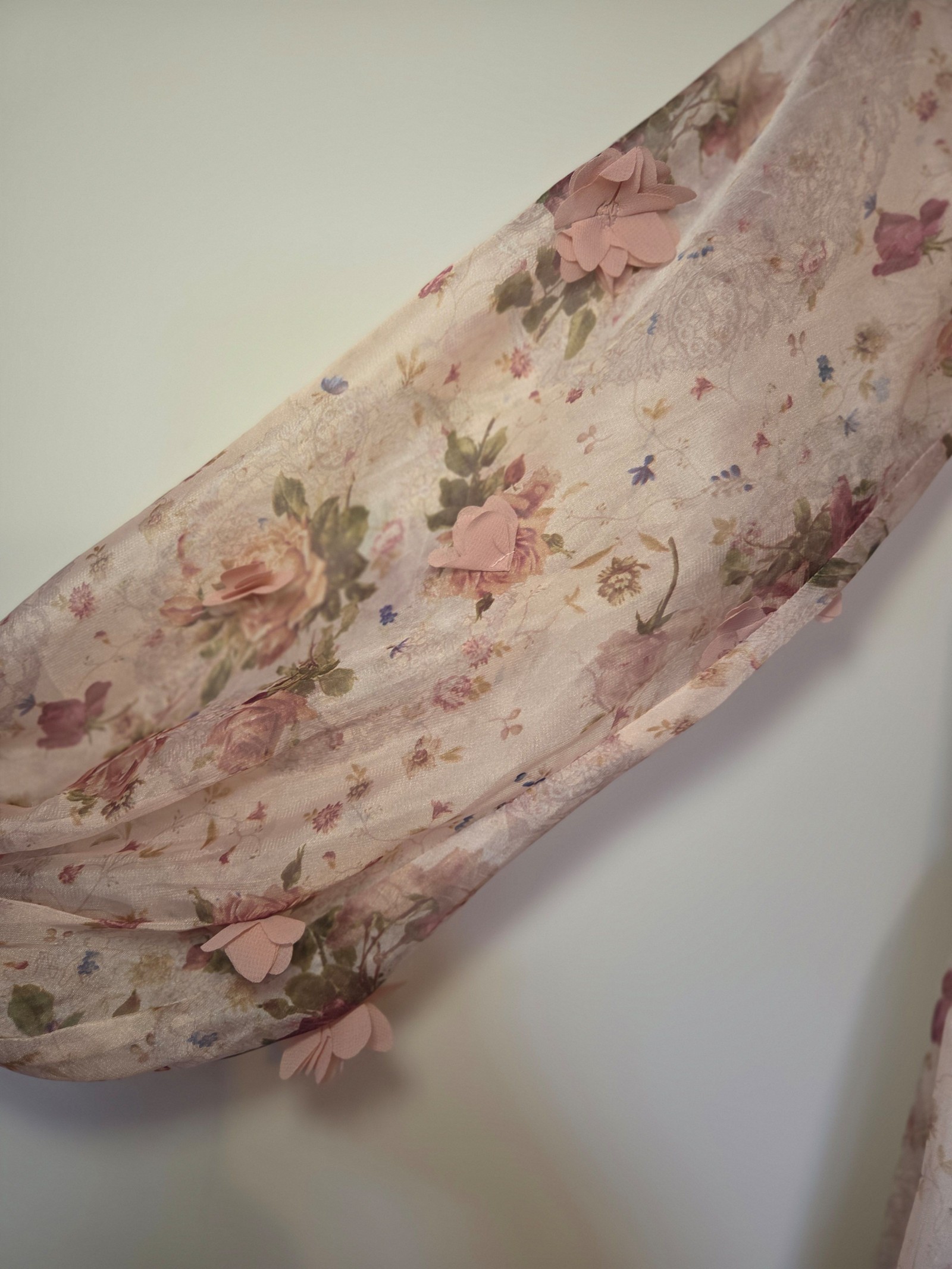 Alpha-Be Women's Pink Floral 3D Flower Mesh Sleeve Dress Size 14 image 4
