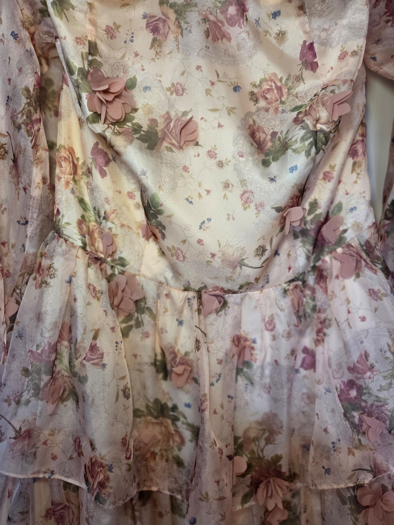 Alpha-Be Women's Pink Floral 3D Flower Mesh Sleeve Dress Size 14 image 3
